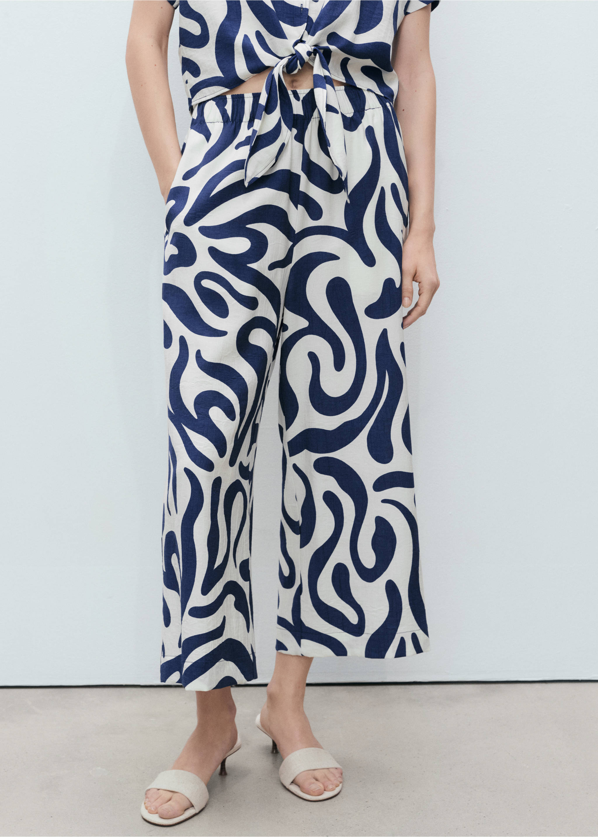 Printed culotte trousers - Medium plane, Off White. Ref: 87048647-00.