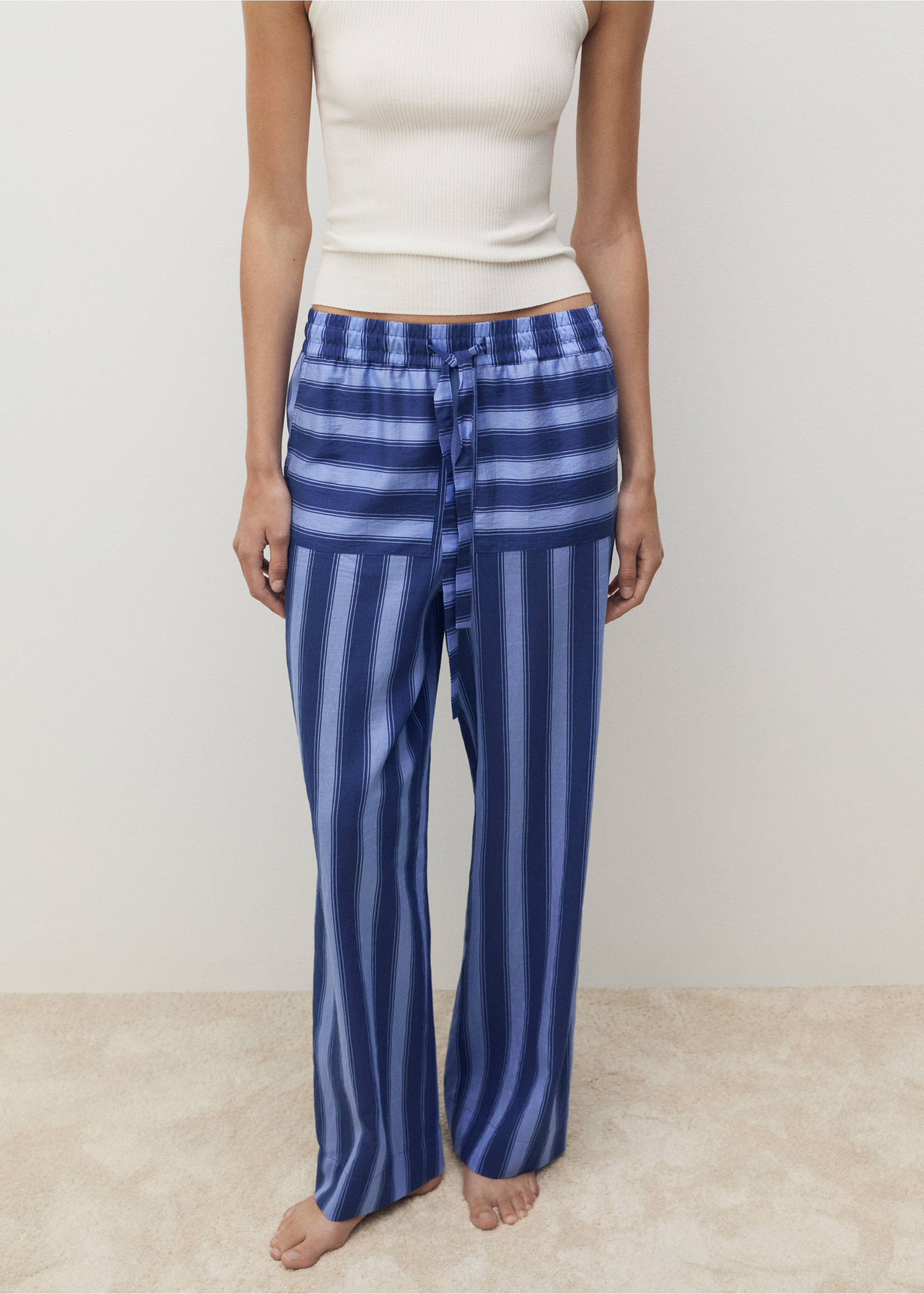 Woven lyocell trousers with two-tone stripes - Medium plane, Blue. Ref: 87048651-00.