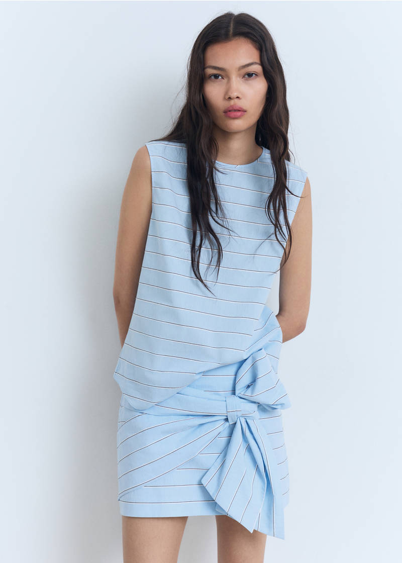 Striped cotton blouse - Sky Blue