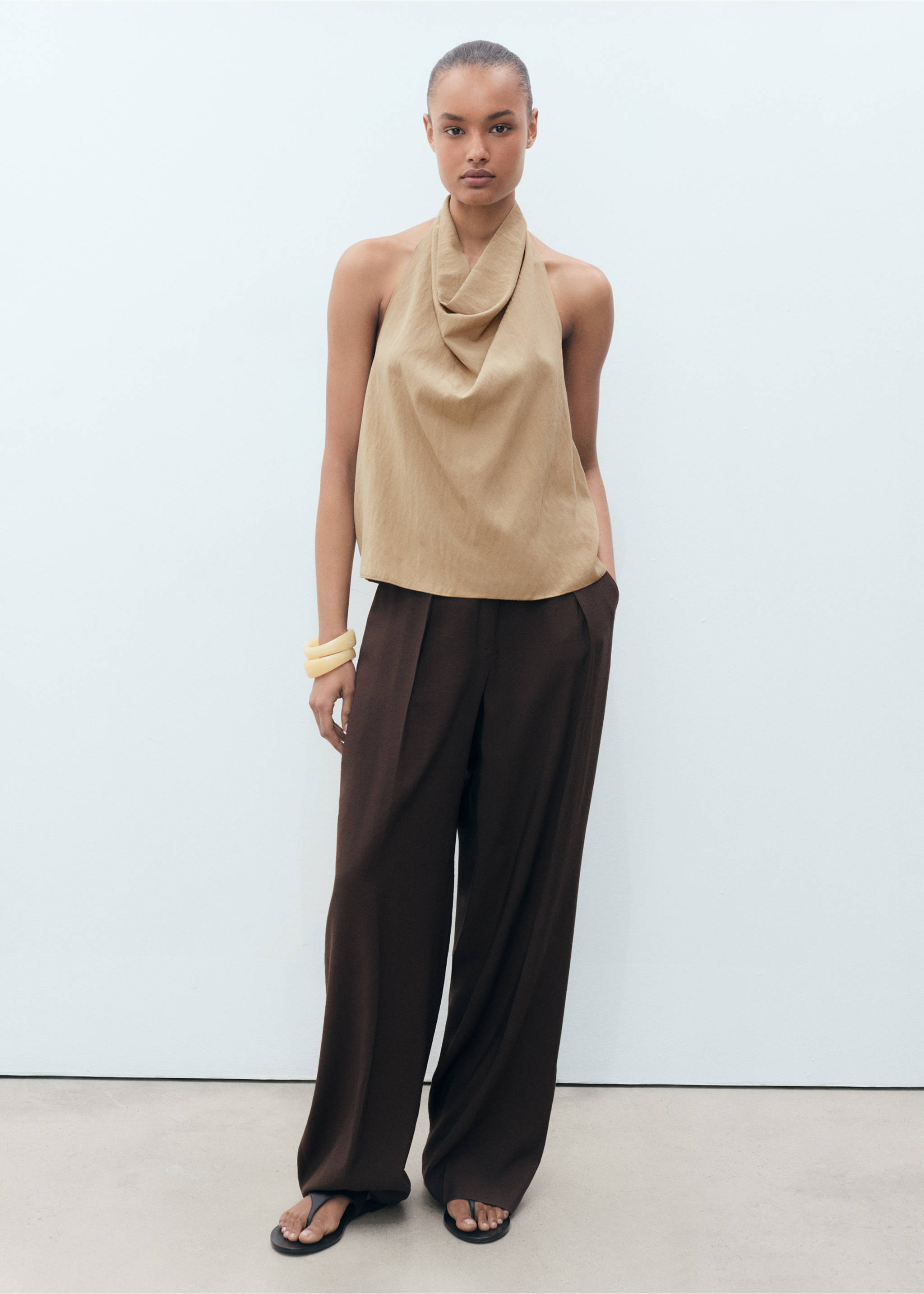 Lyocell top with draped neck - General plane, Beige. Ref: 87049063-00.