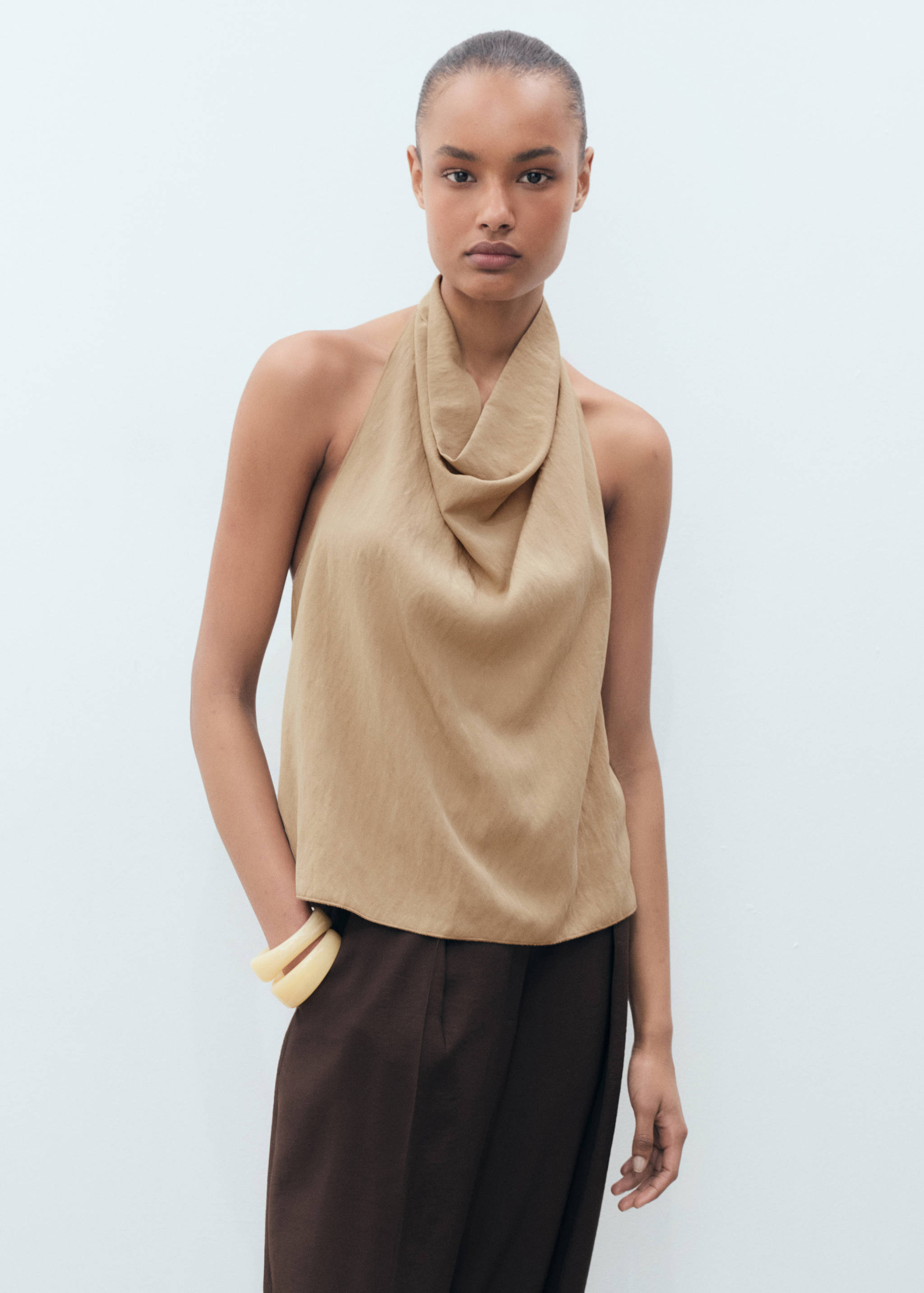 Lyocell top with draped neck - Medium plane