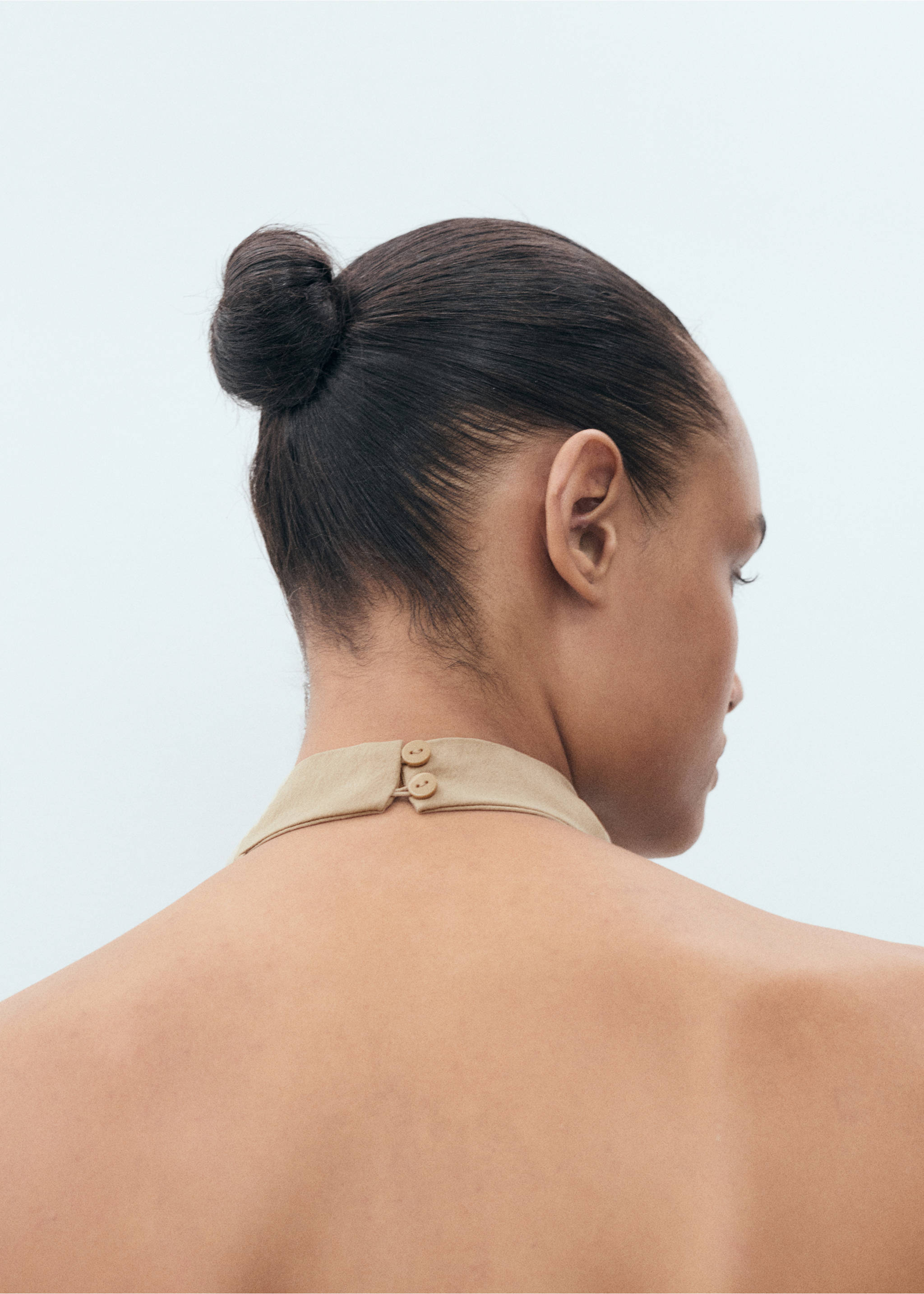 Lyocell top with draped neck - Details of the article 1, Beige. Ref: 87049063-00.