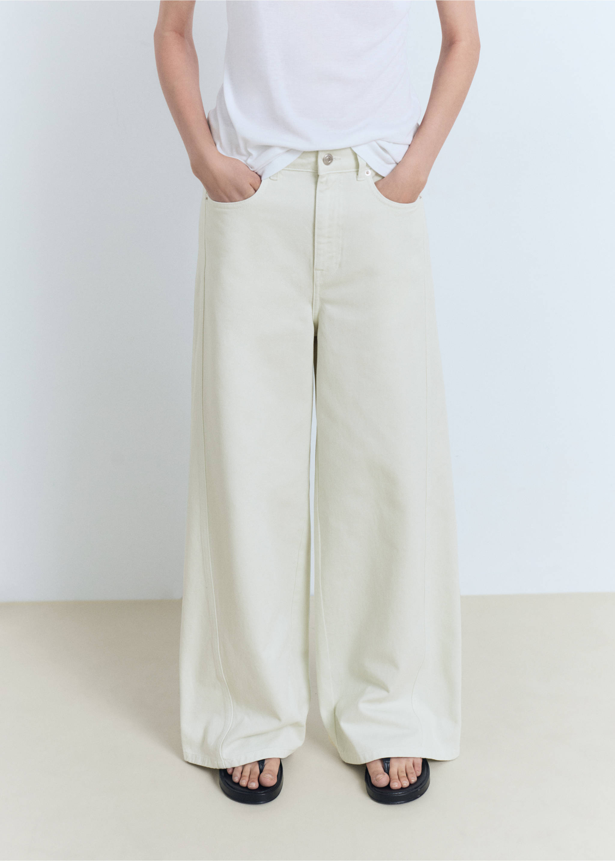 Wide leg mid-rise jeans - Medium plane, Pastel Green. Ref: 87049065-00.