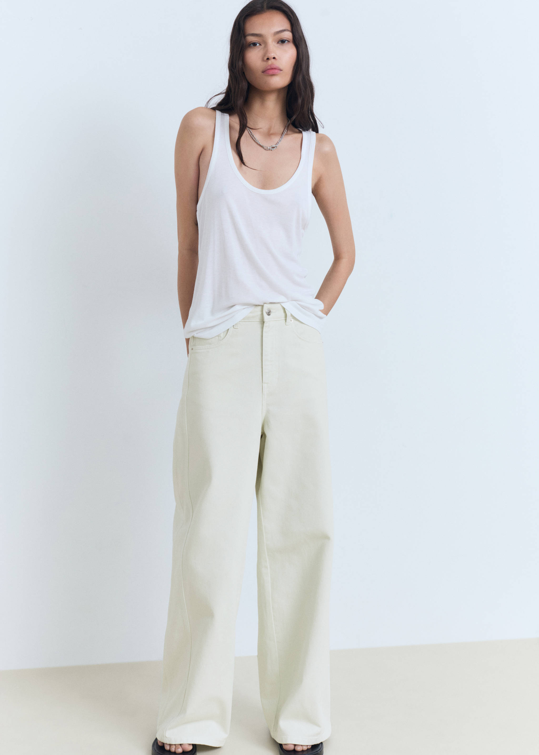 Calças de ganga wideleg com cintura de altura média - Pormenor do artigo 2