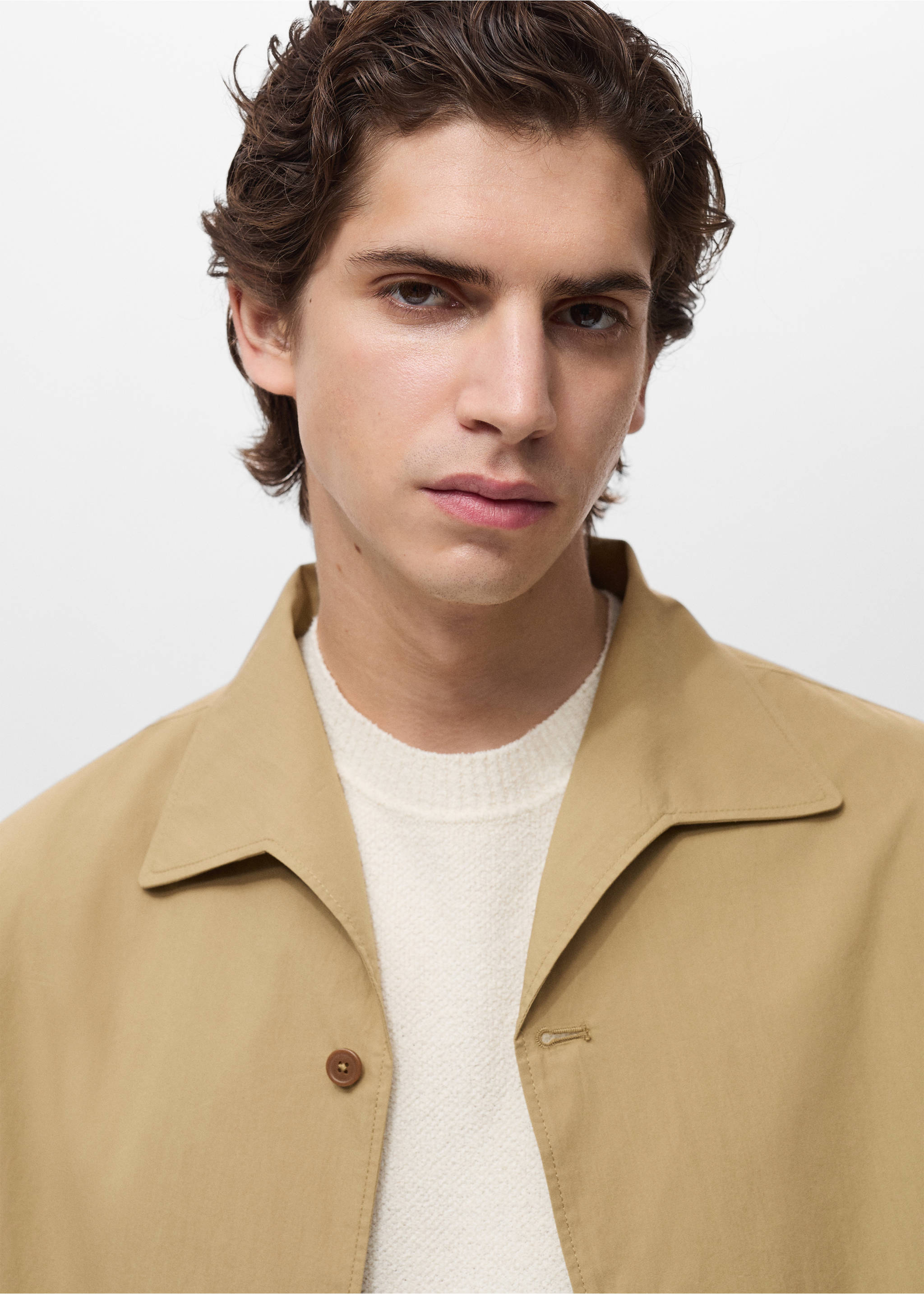 Sobrecamisa de algodão com bolso - Pormenor do artigo 1, Bege. Ref: 87049204-00.