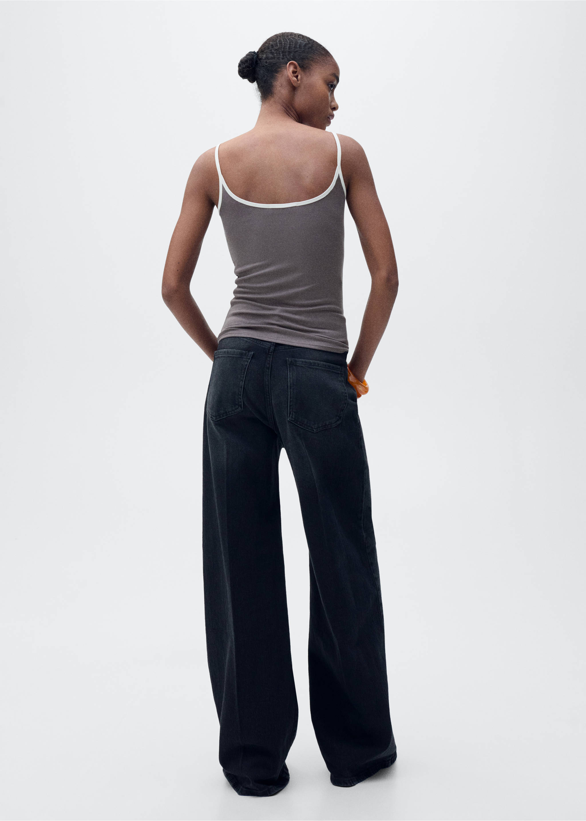 Lyocell top with contrasting trim - Reverse of the article, Grey. Ref: 87049214-00.