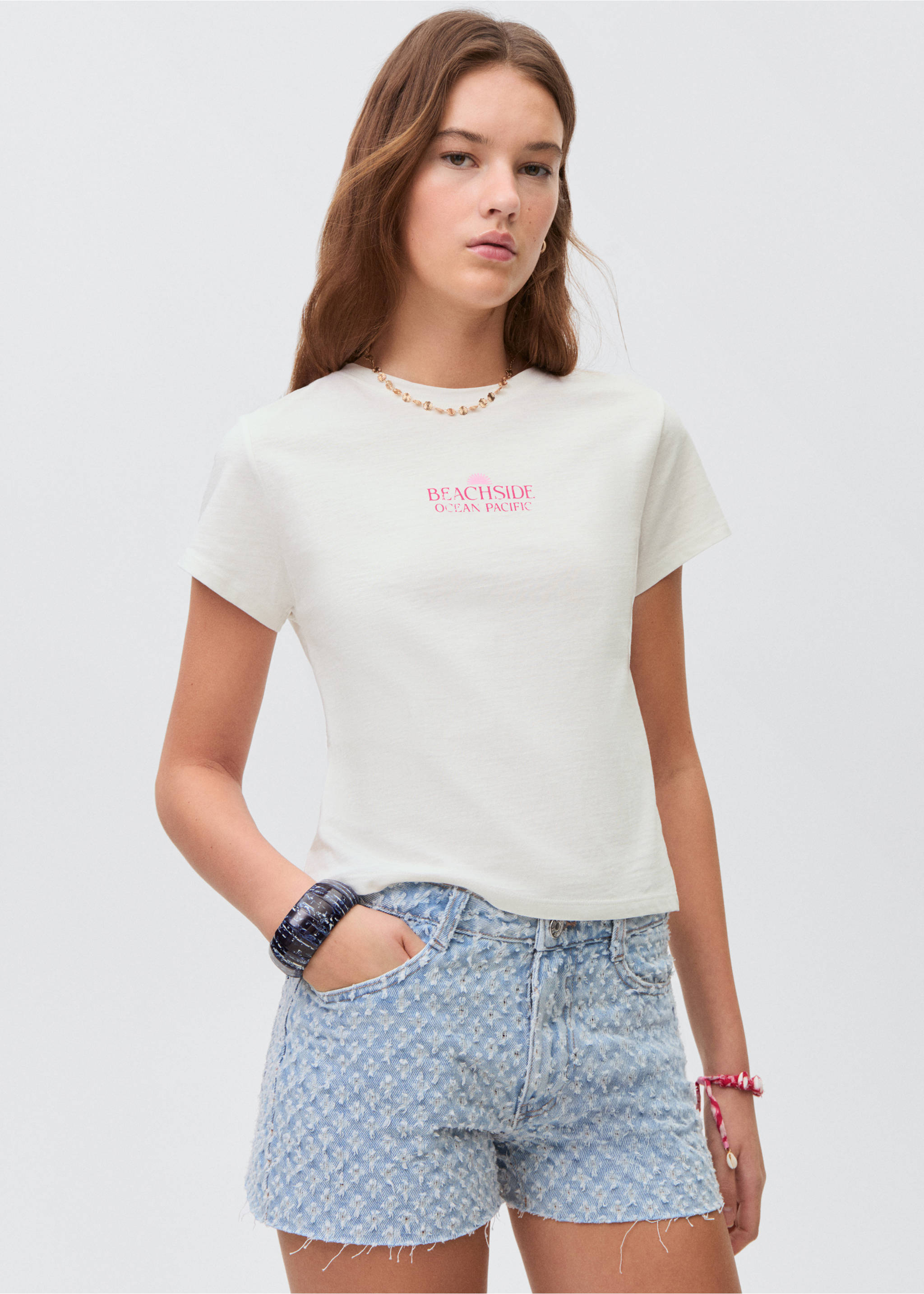 Raglan sleeve T-shirt - Medium plane, Off White. Ref: 87049215-00.