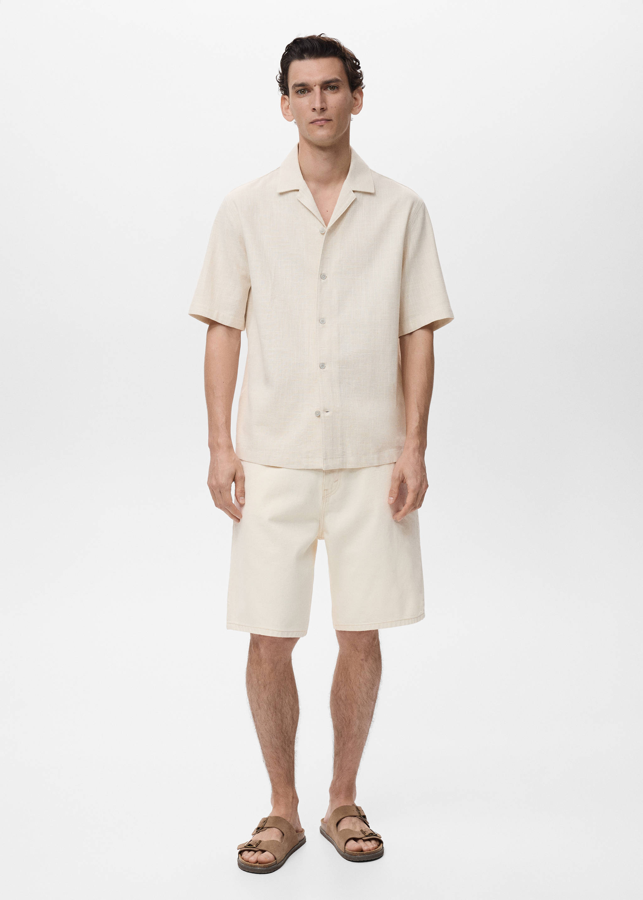 Slim Fit-Hemd aus Baumwolle mit Leinen - Allgemeine Ansicht