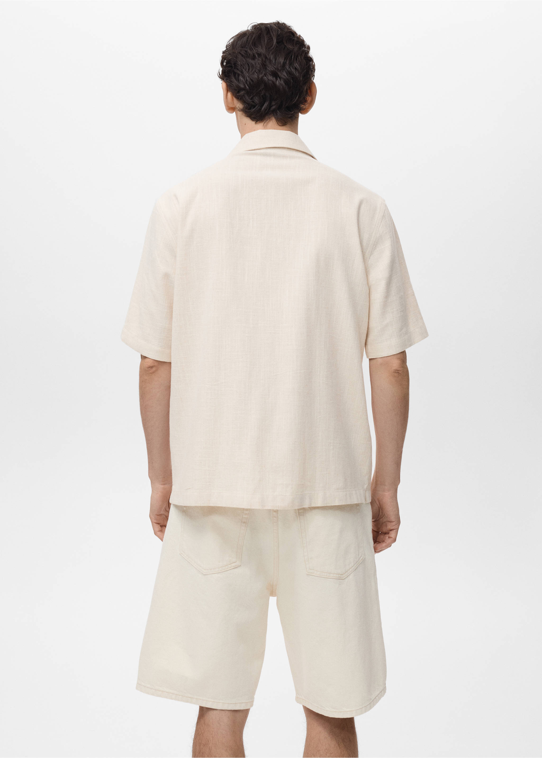 Slim Fit-Hemd aus Baumwolle mit Leinen - Rückseite des Artikels, Elfenbeinweiß. Ref: 87049217-00.