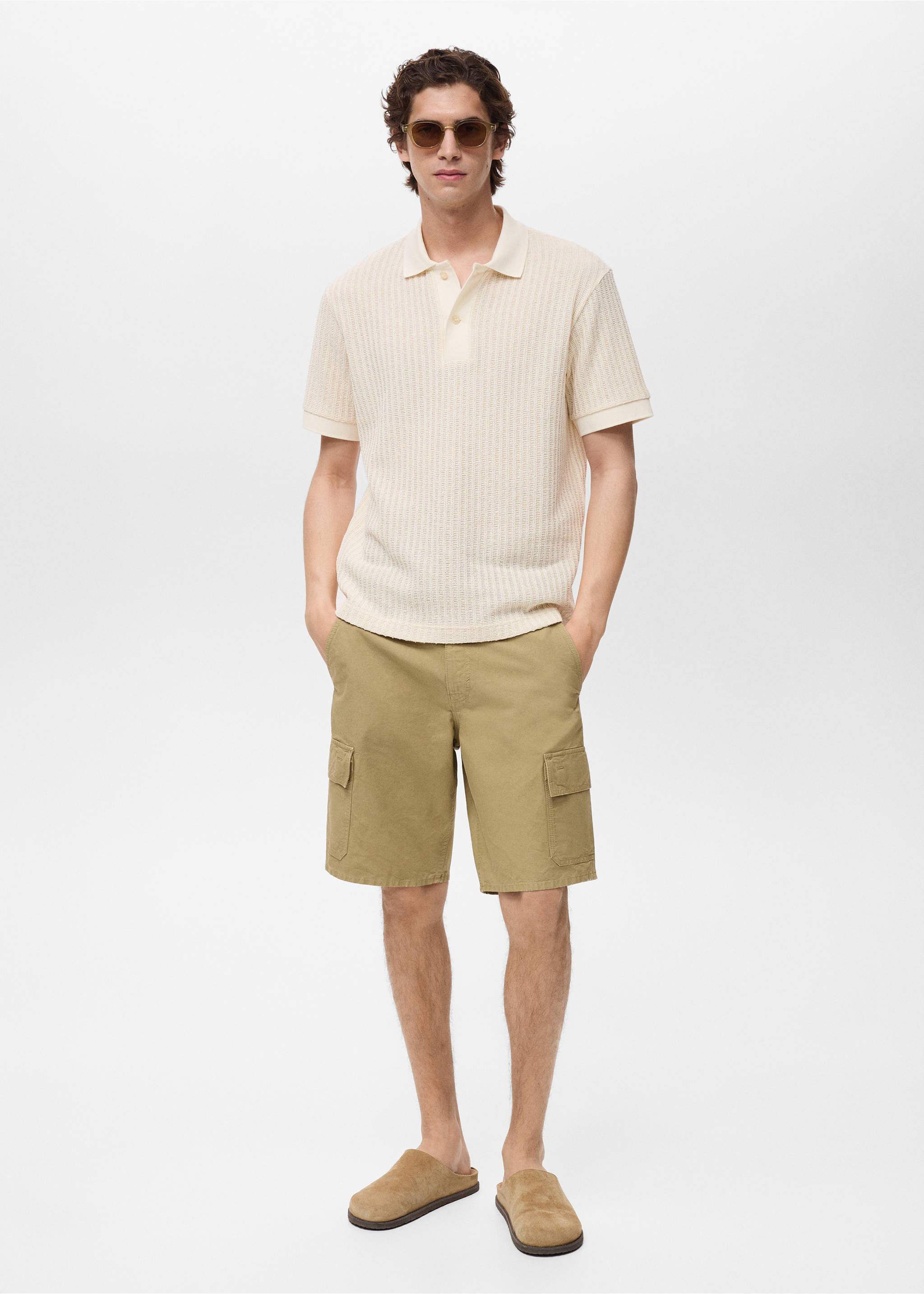 Thick rib-knit polo shirt - General plane, Ivory White. Ref: 87049218-00.