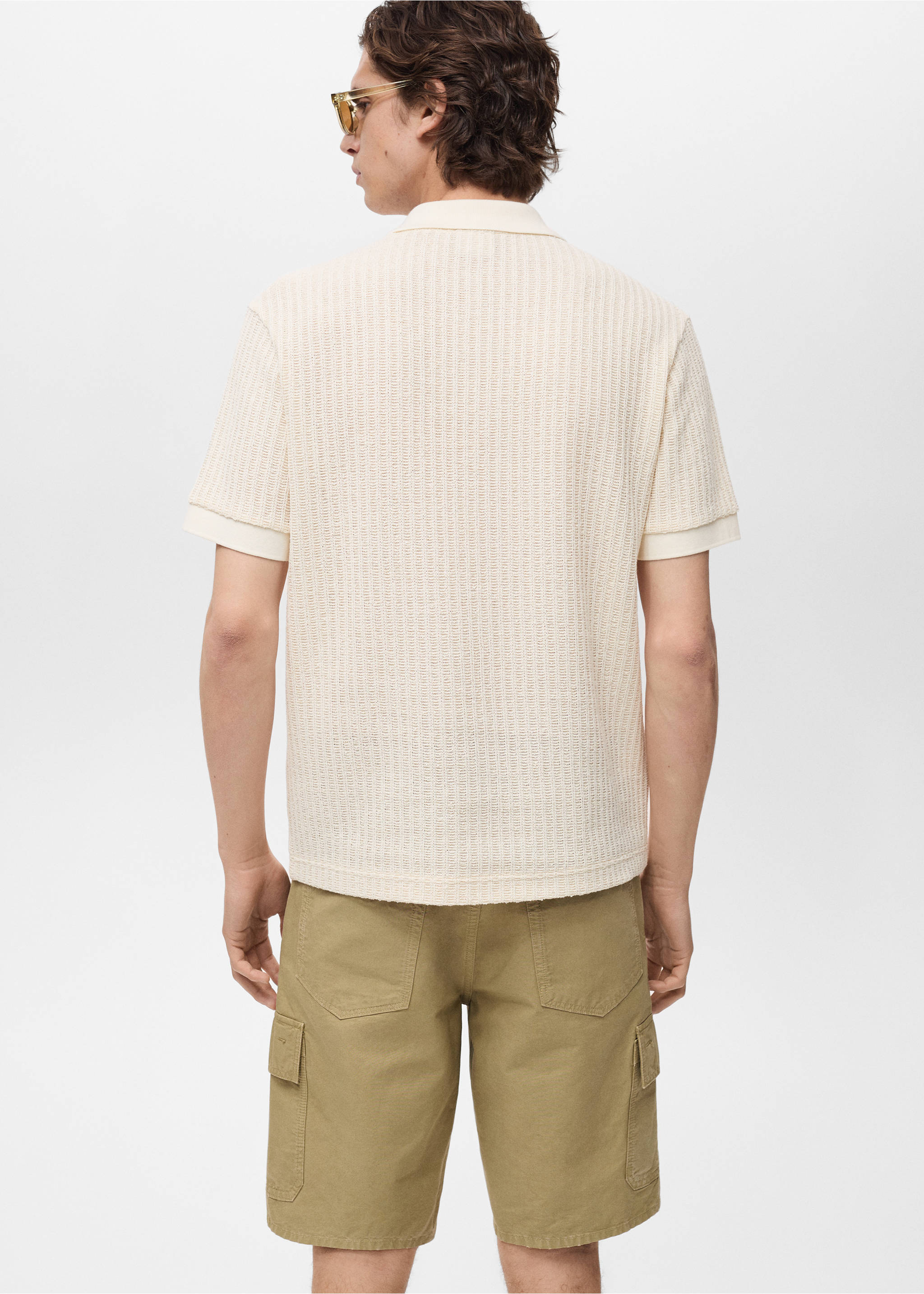 Thick rib-knit polo shirt - Reverse of the article, Ivory White. Ref: 87049218-00.