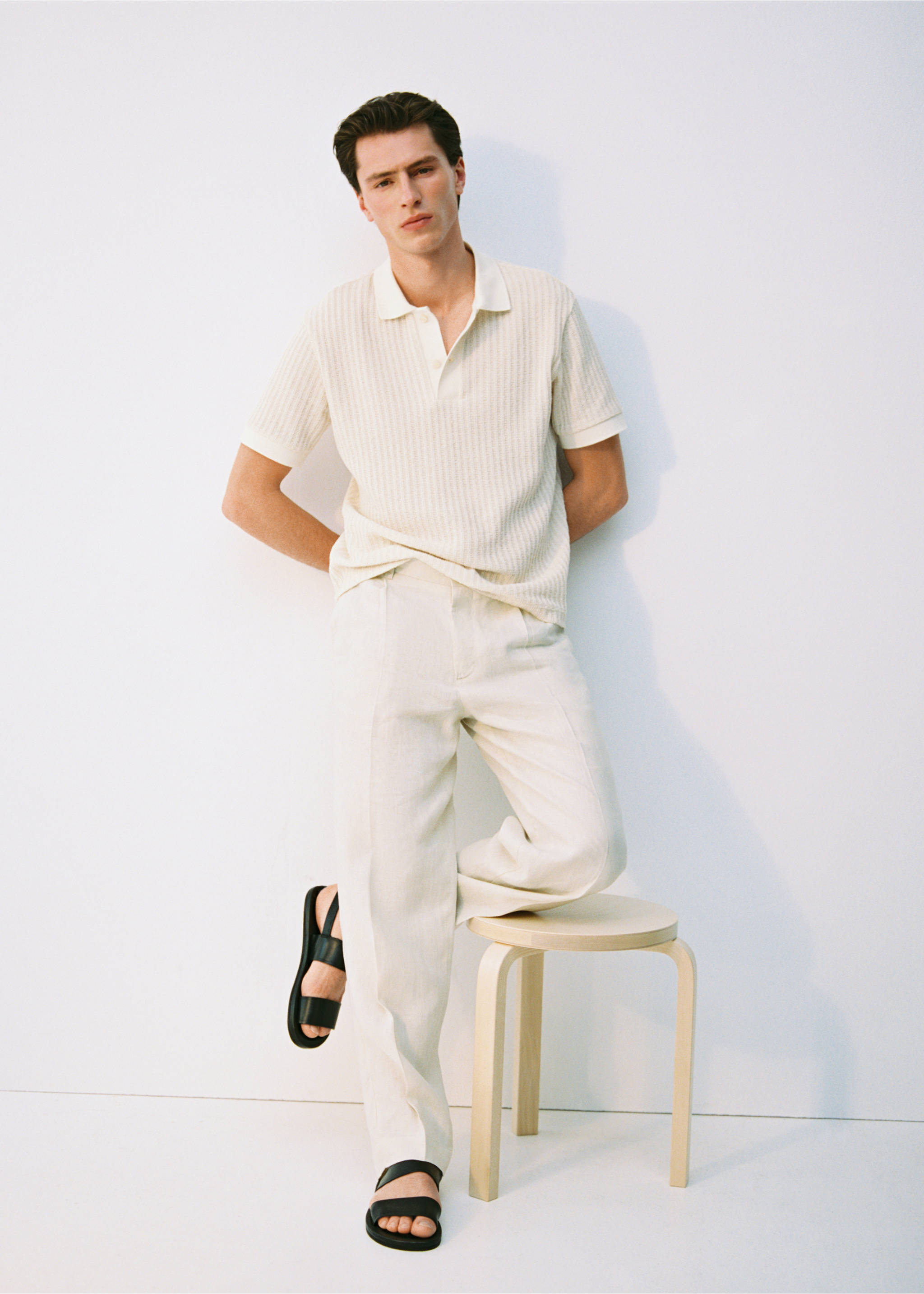 Thick rib-knit polo shirt - Details of the article 3, Ivory White. Ref: 87049218-00.