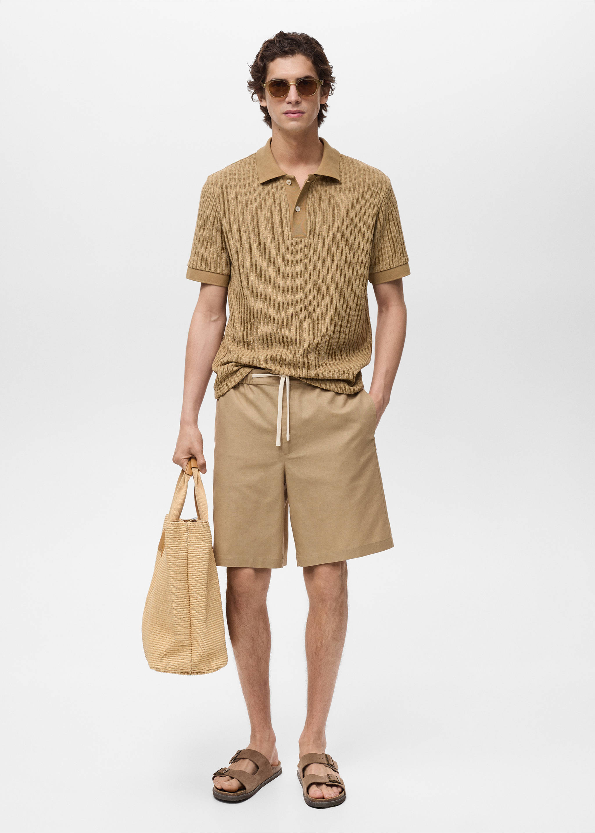 Polo grosse maille côtelée - Plan général, Beige. Ref: 87049218-00.