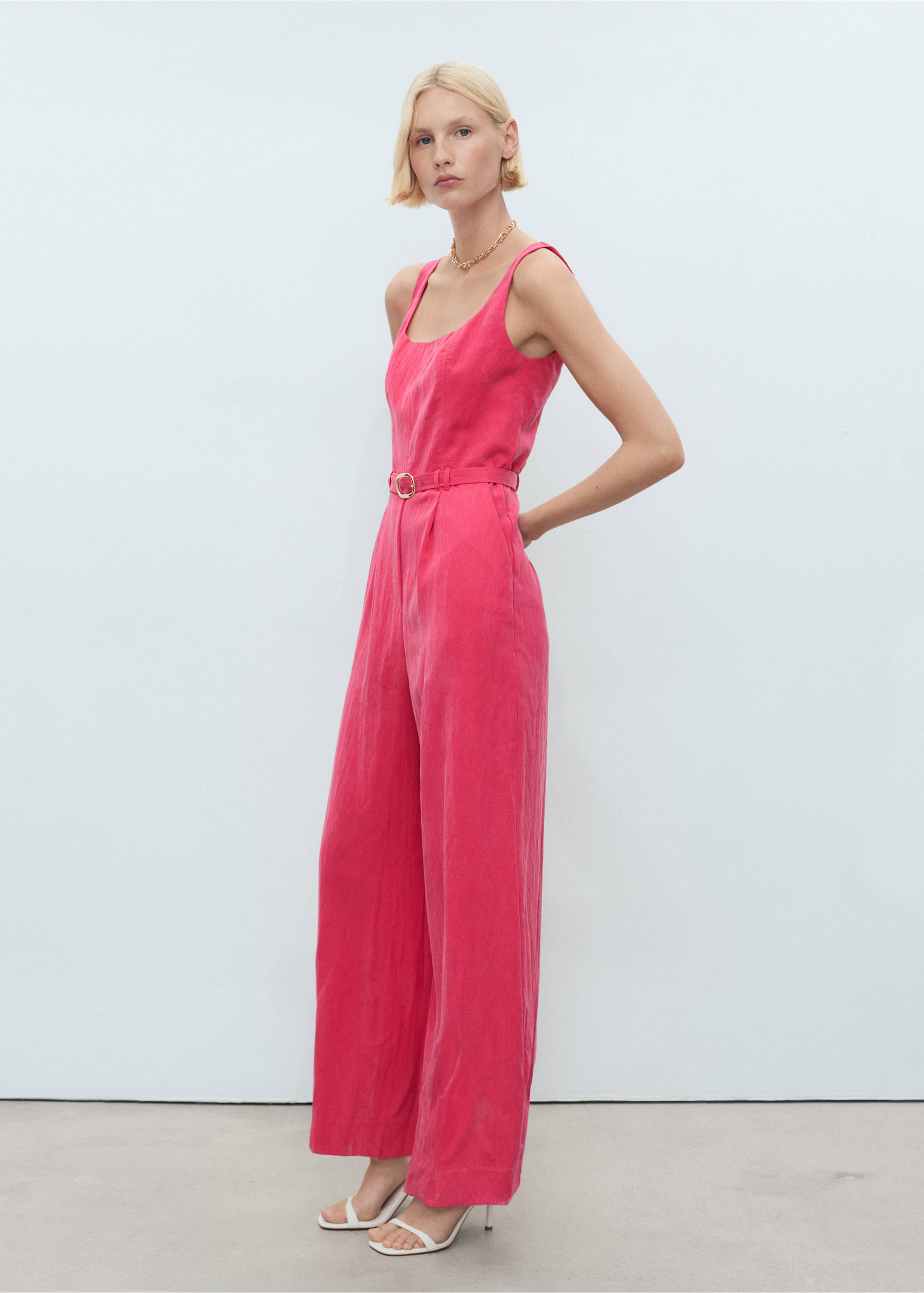 Long lyocell jumpsuit with belt - General plane, Strawberry. Ref: 87049404-00.