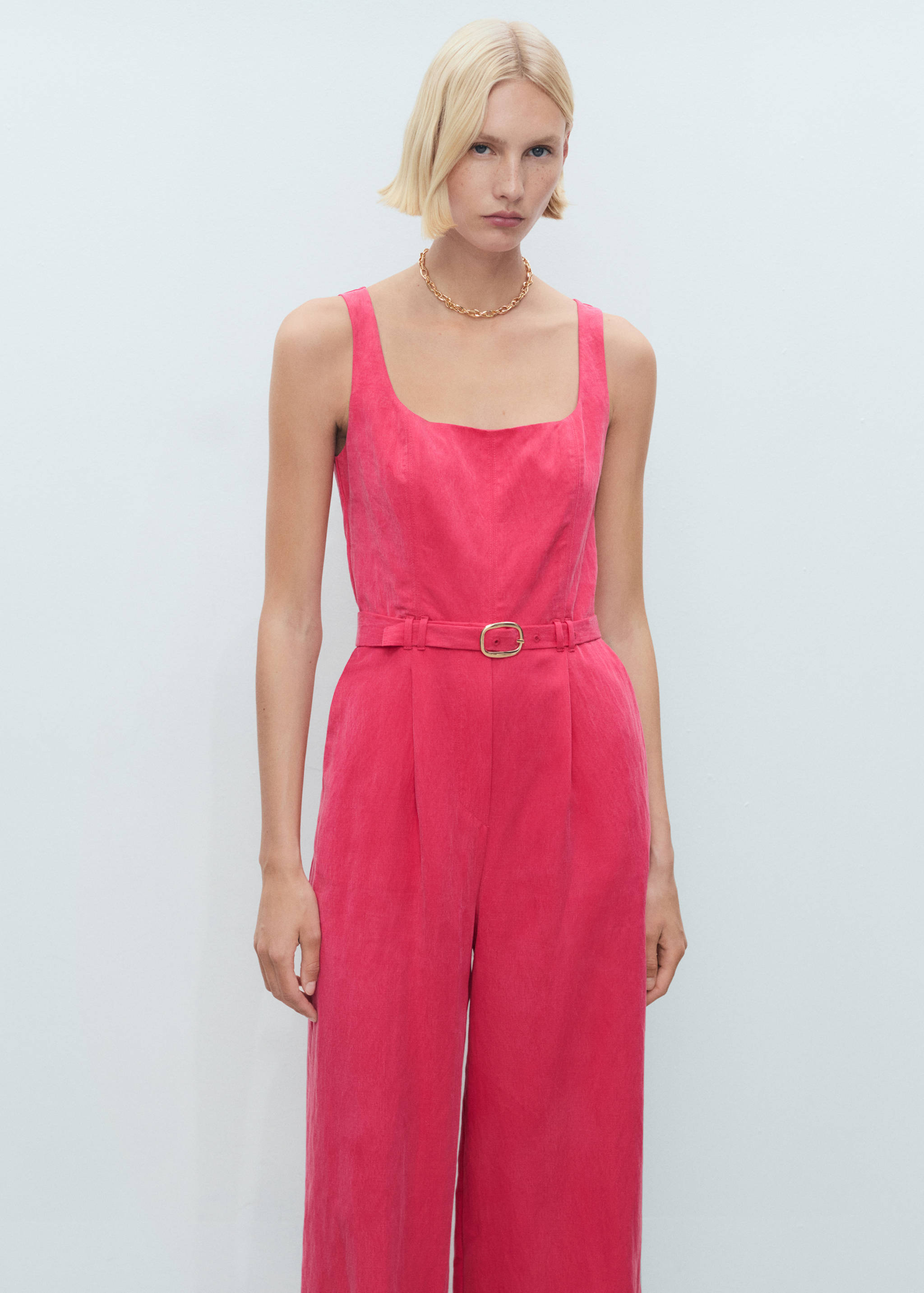Long lyocell jumpsuit with belt - Medium plane