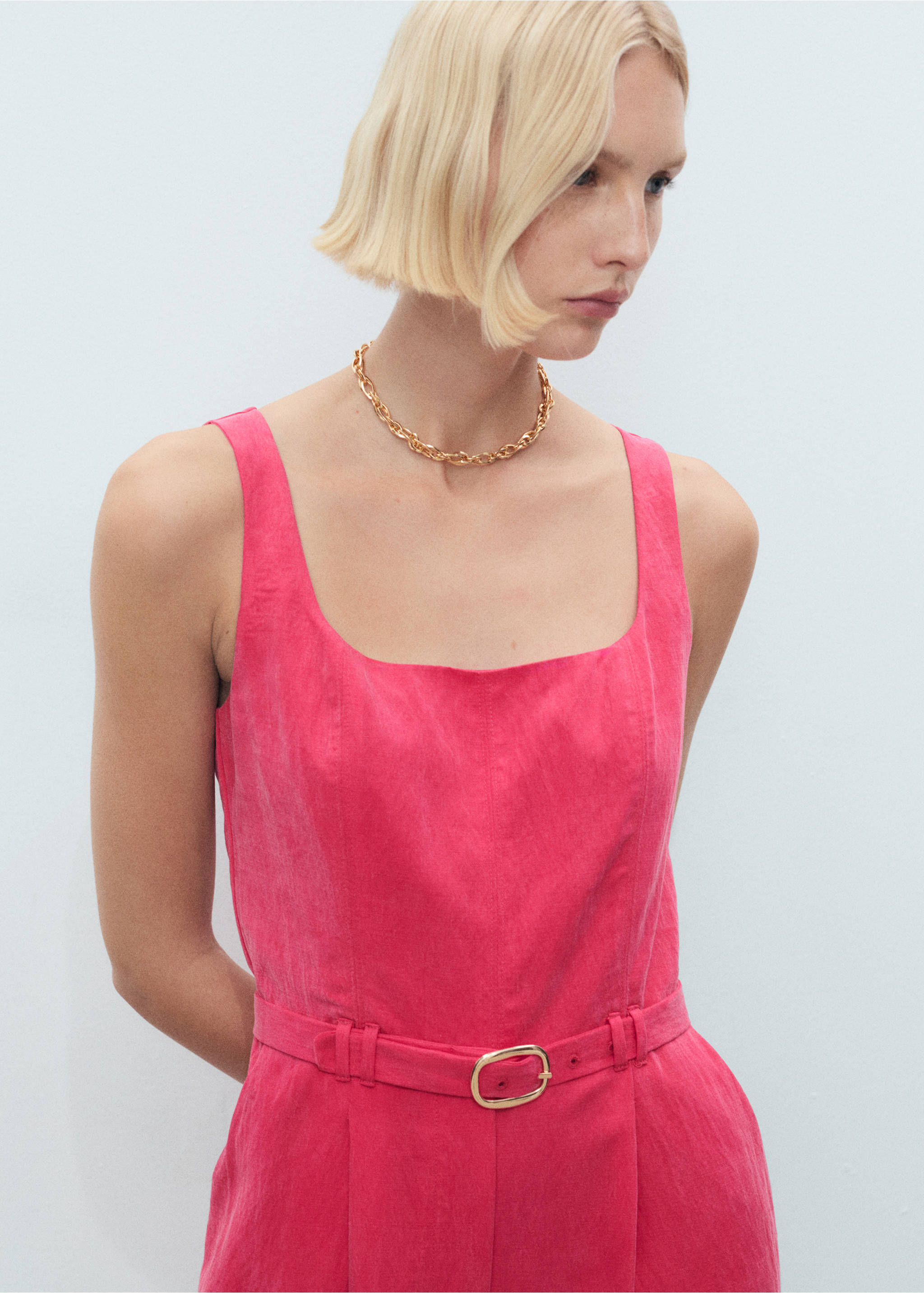 Long lyocell jumpsuit with belt - Details of the article 1, Strawberry. Ref: 87049404-00.
