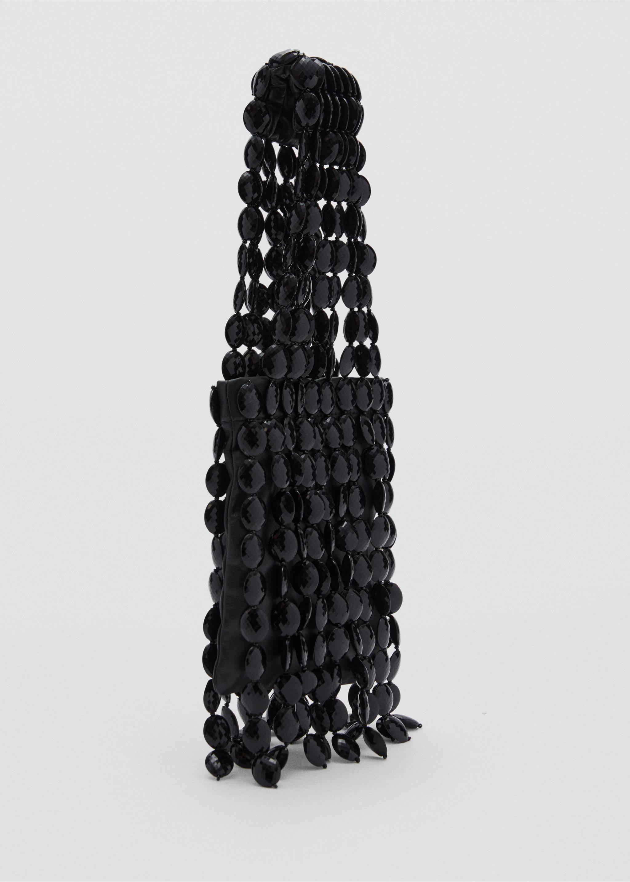 Leren handtas met kralen - Middenvlak, Zwart. Ref: 87050220-00.