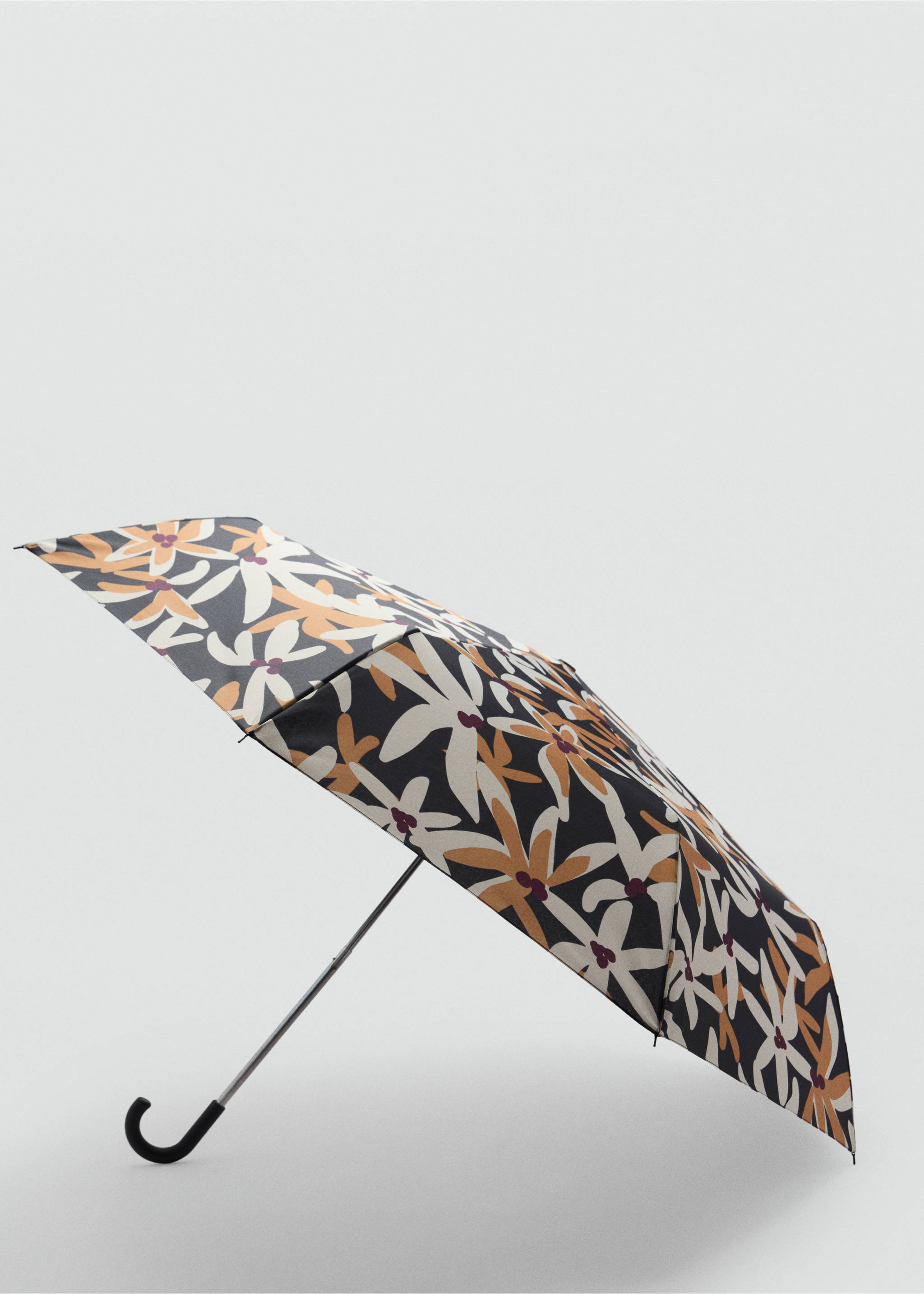 Flower print umbrella - Medium plane, Black. Ref: 87050239-00.