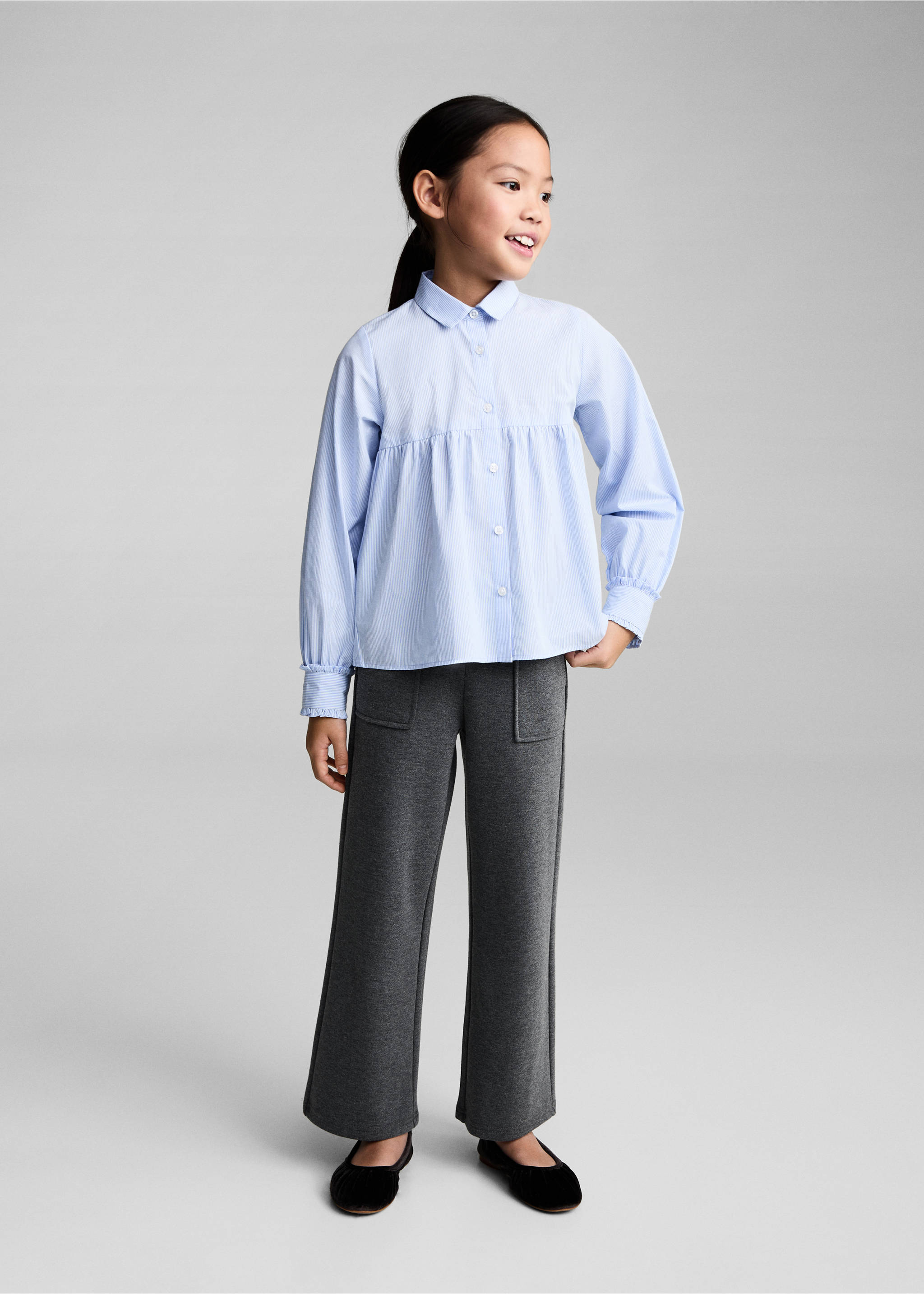 Striped ruffled shirt - General plane, Sky Blue. Ref: 87050251-00.