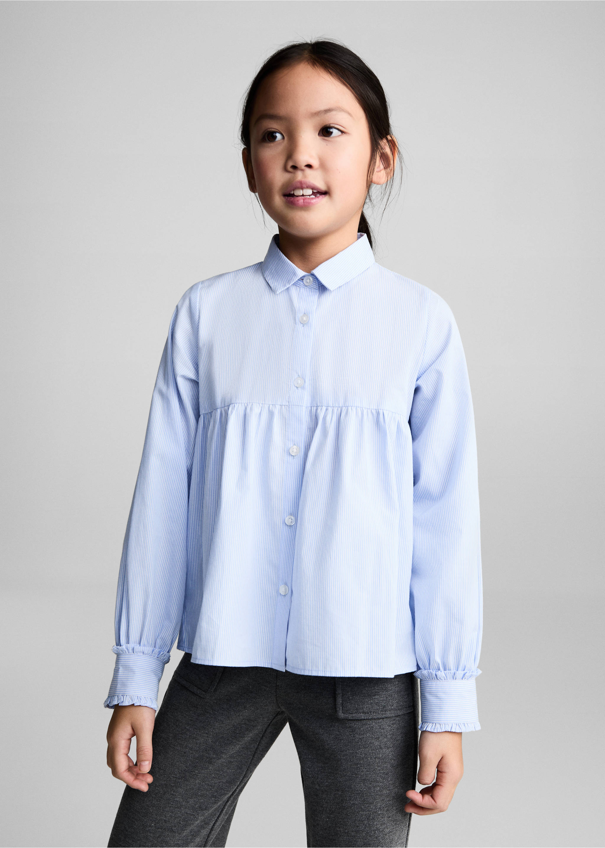 Striped ruffled shirt - Medium plane, Sky Blue. Ref: 87050251-00.