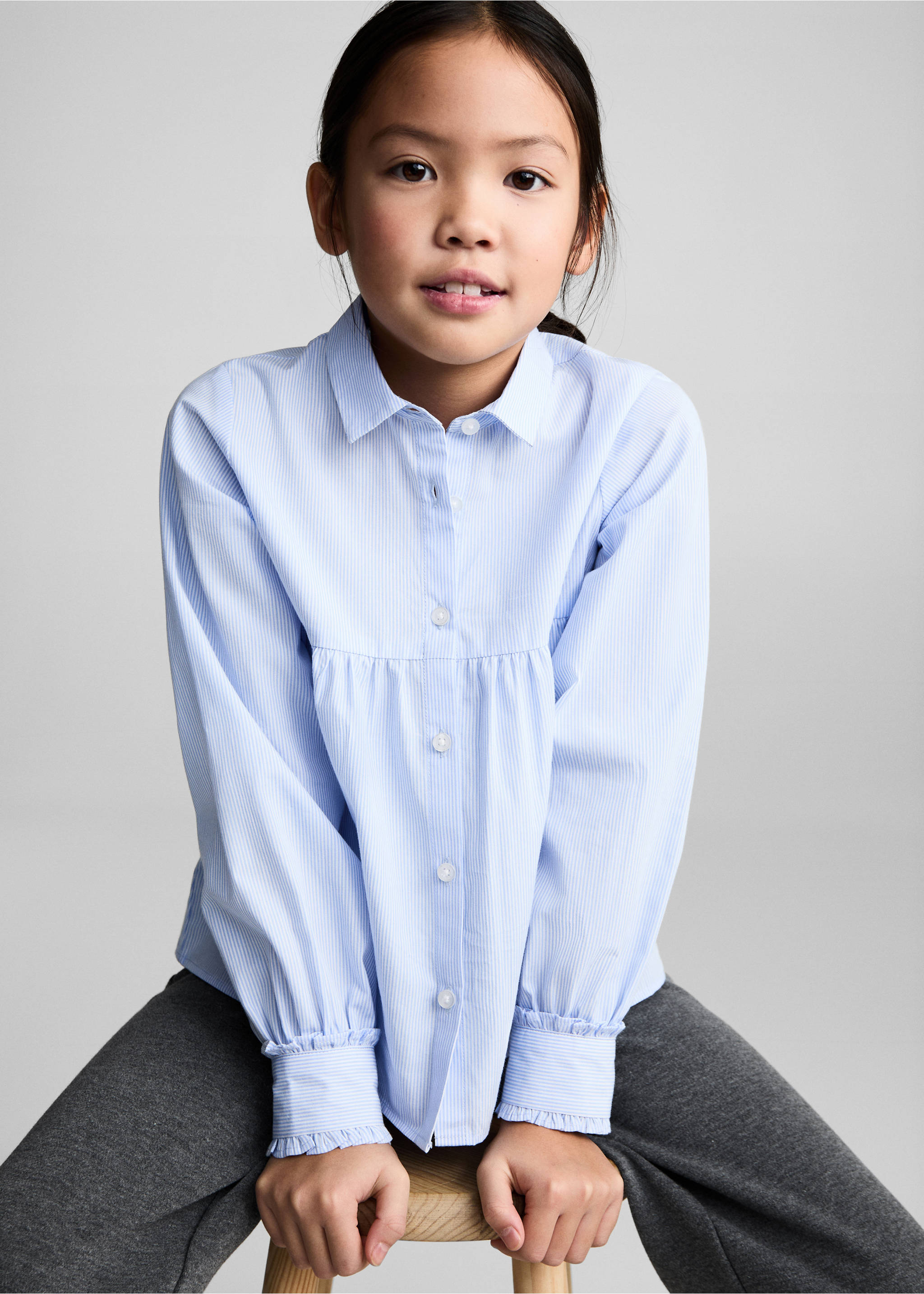 Striped ruffled shirt - Details of the article 1, Sky Blue. Ref: 87050251-00.
