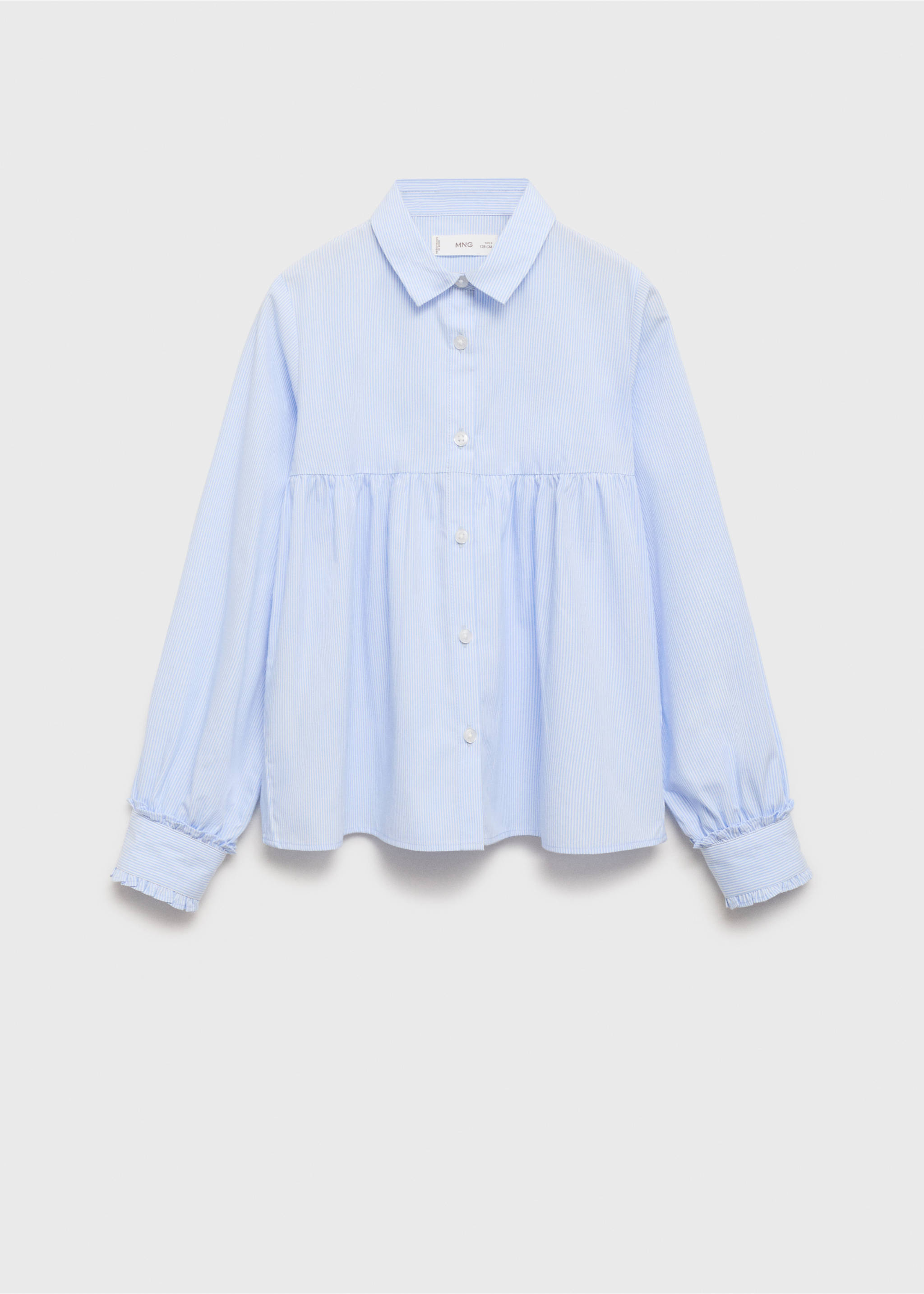 Striped ruffled shirt - Article without model, Sky Blue. Ref: 87050251-00.