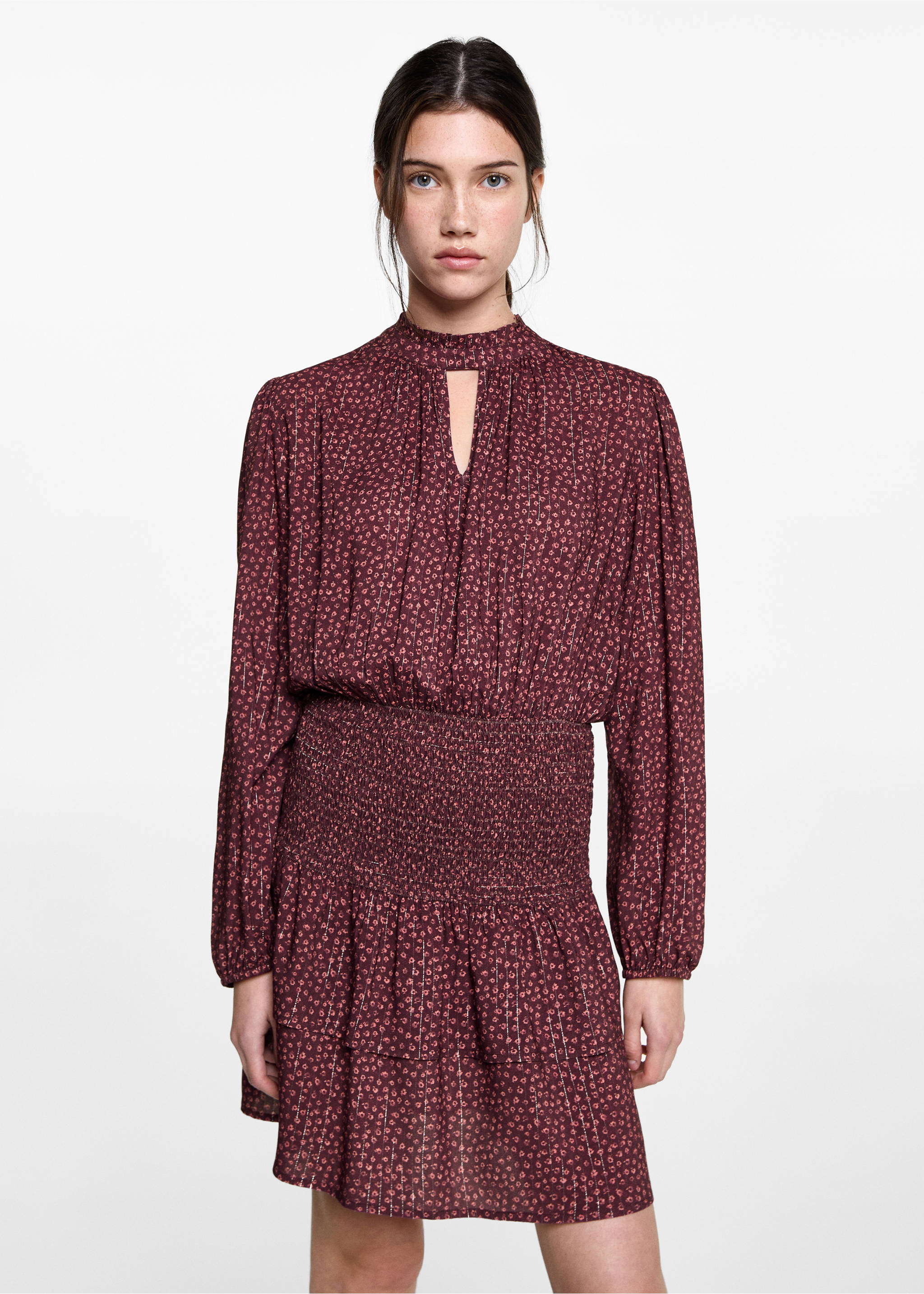 Robe imprimée Lurex - Plan moyen, Grenat. Ref: 87050262-00.