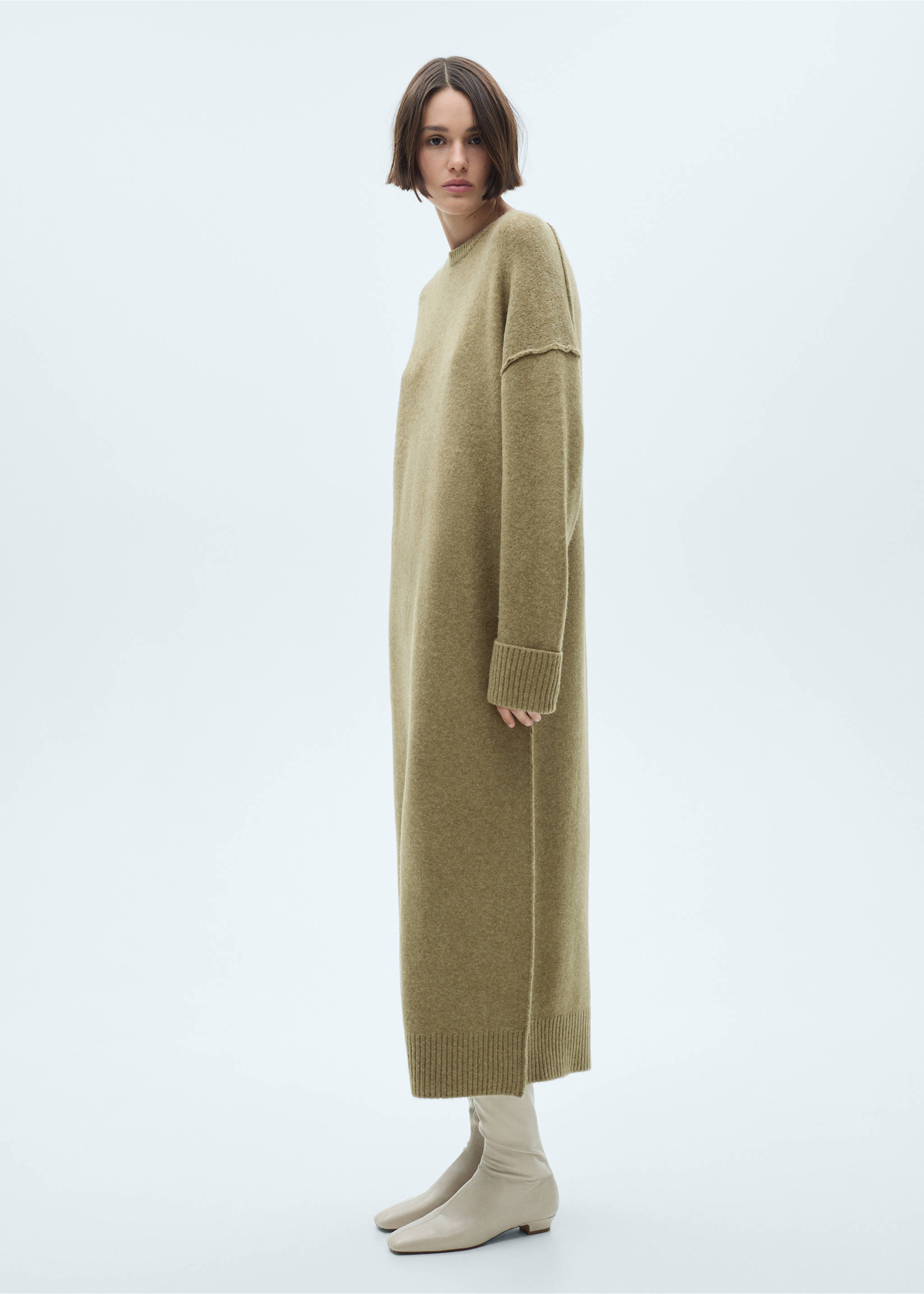 Knitted dress with ribbed finishes - General plane, Medium Green. Ref: 87050283-00.