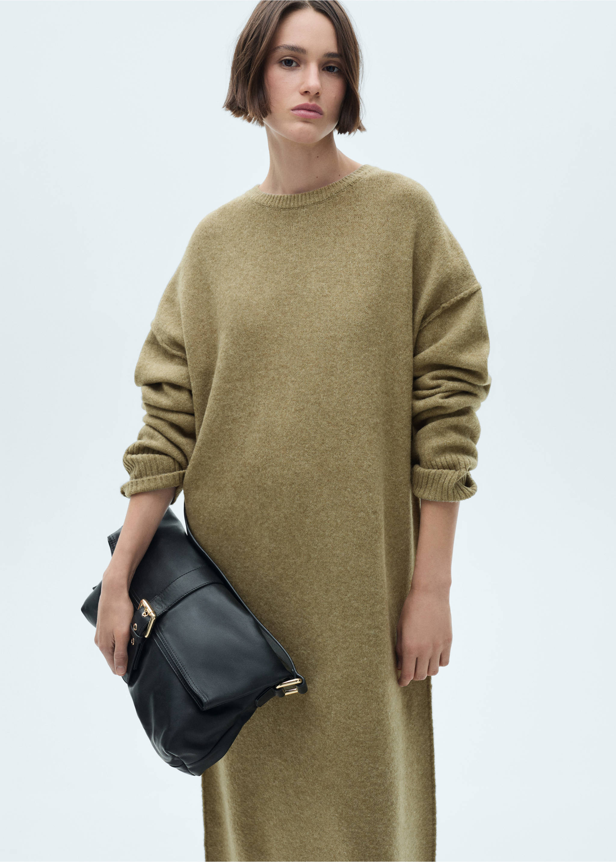 Knitted dress with ribbed finishes - Medium plane, Medium Green. Ref: 87050283-00.