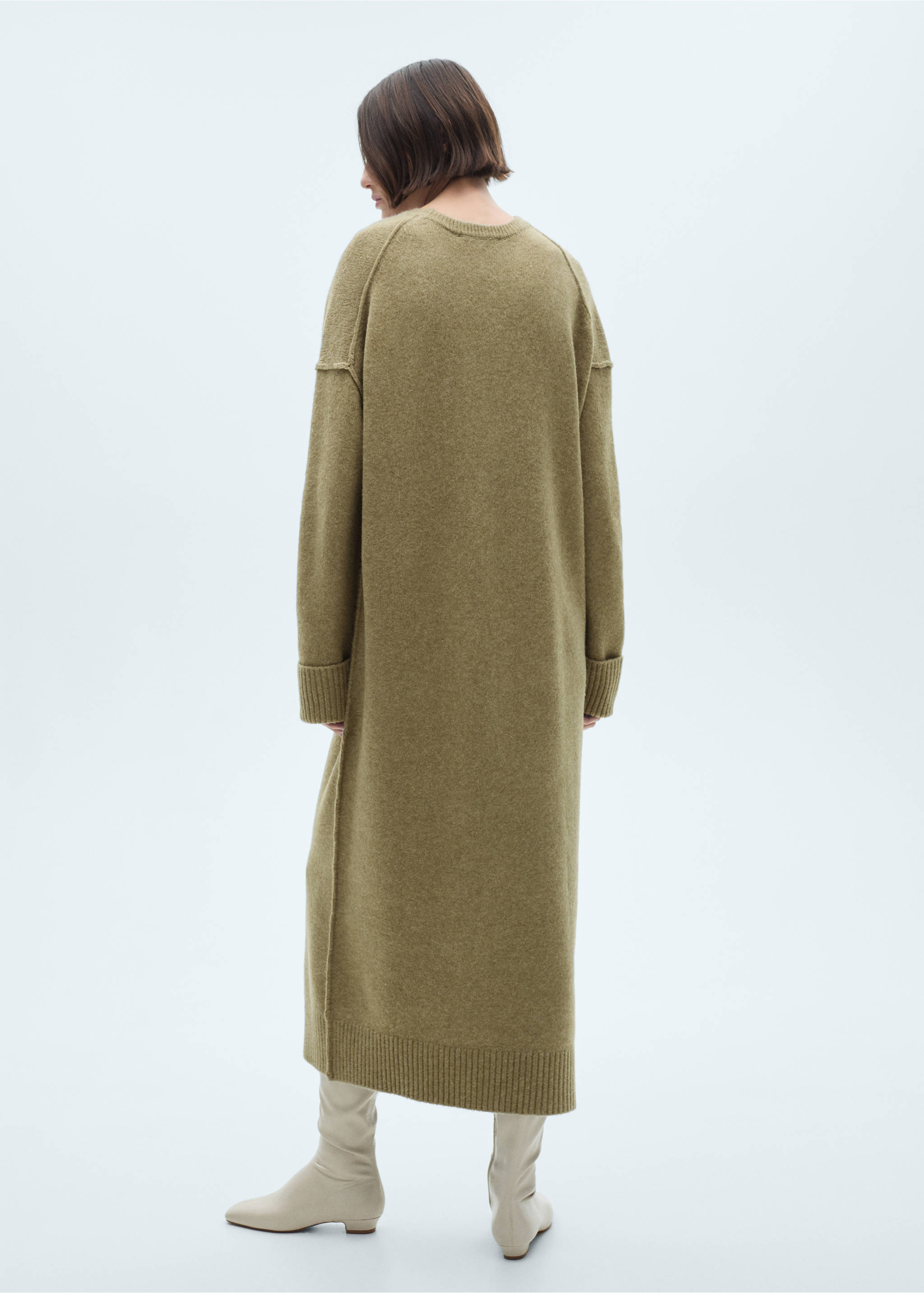 Knitted dress with ribbed finishes - Reverse of the article, Medium Green. Ref: 87050283-00.