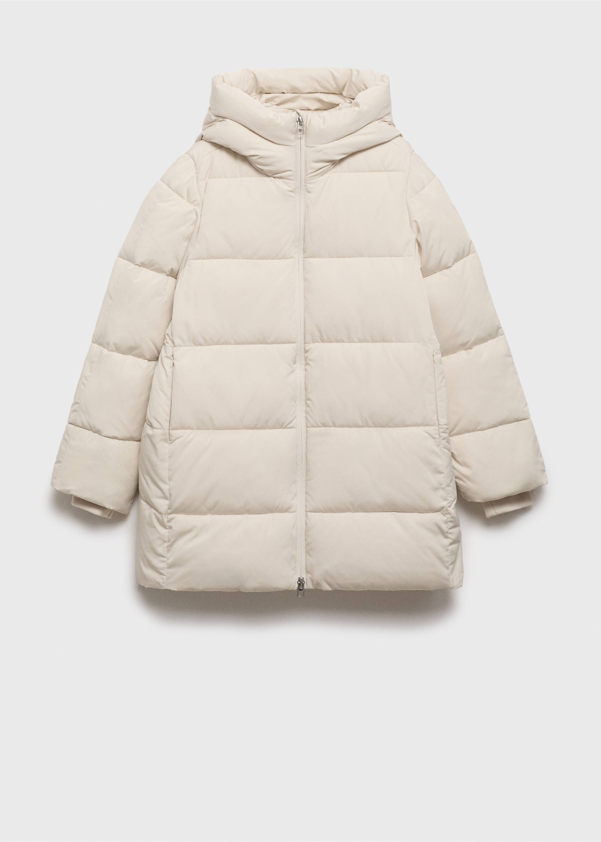 Midi quilted anorak with hood - Article without model, Ecru. Ref: 87050306-00.