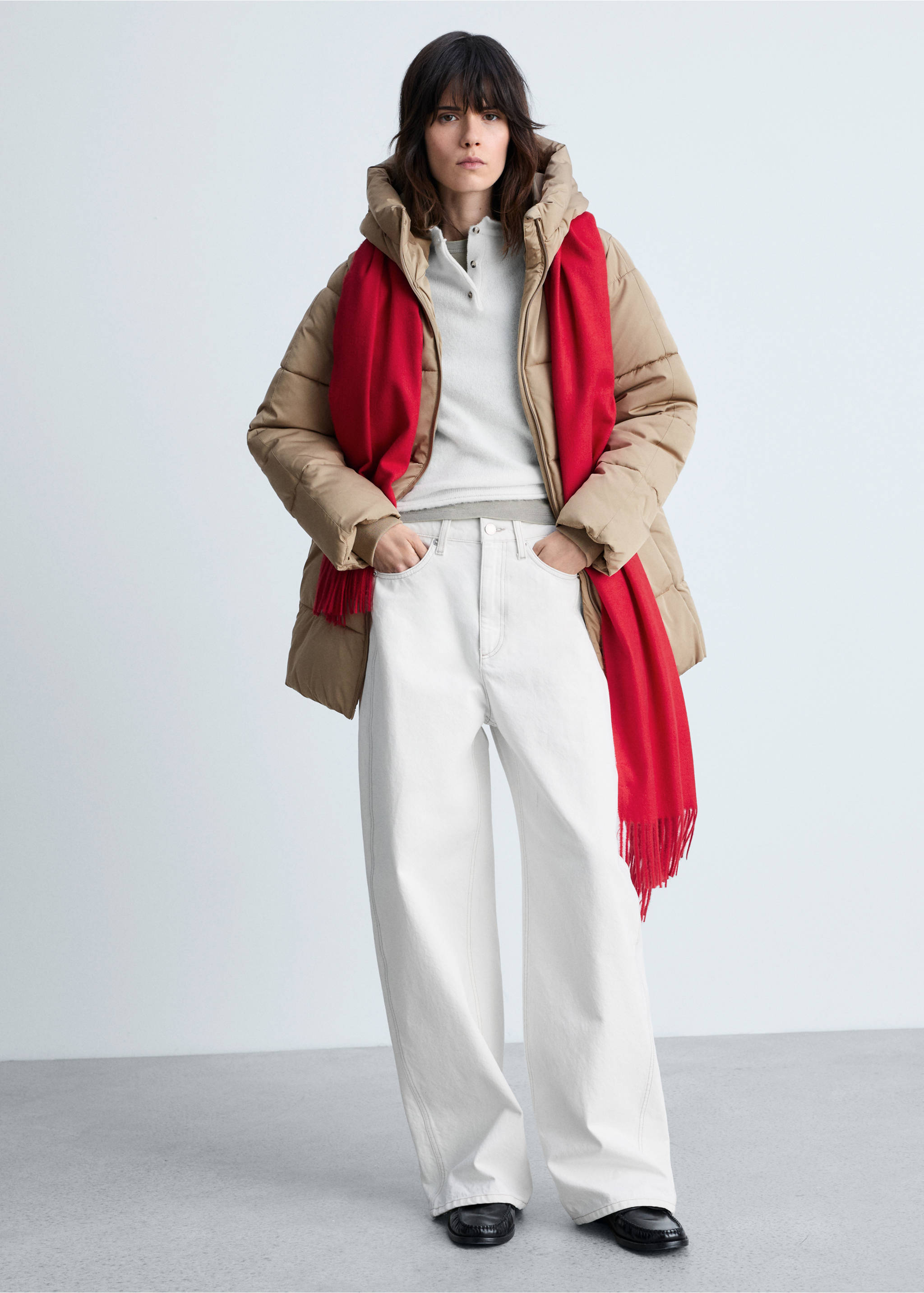 Midi quilted anorak with hood - General plane, Beige. Ref: 87050306-00.