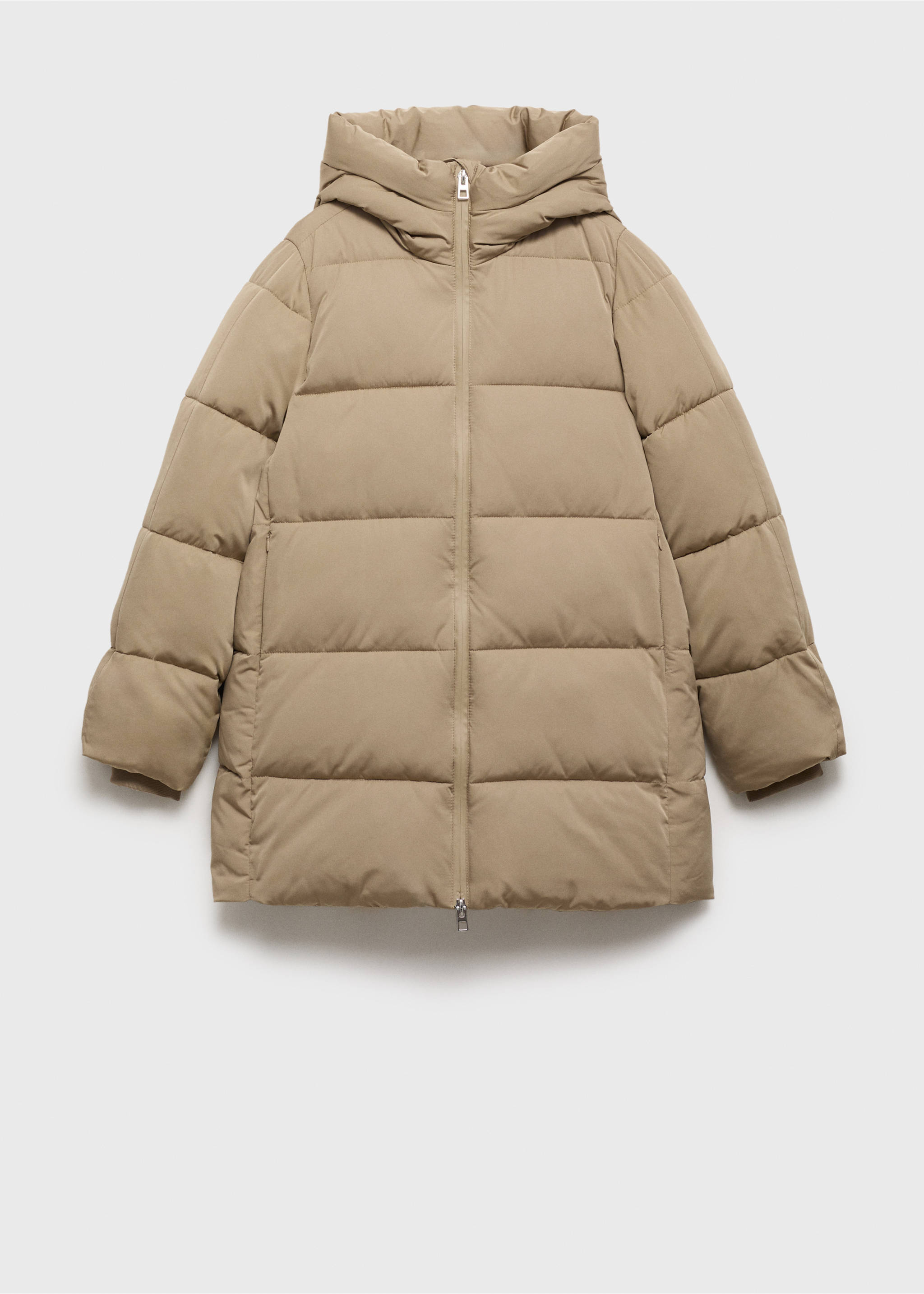 Midi quilted anorak with hood - Article without model, Beige. Ref: 87050306-00.