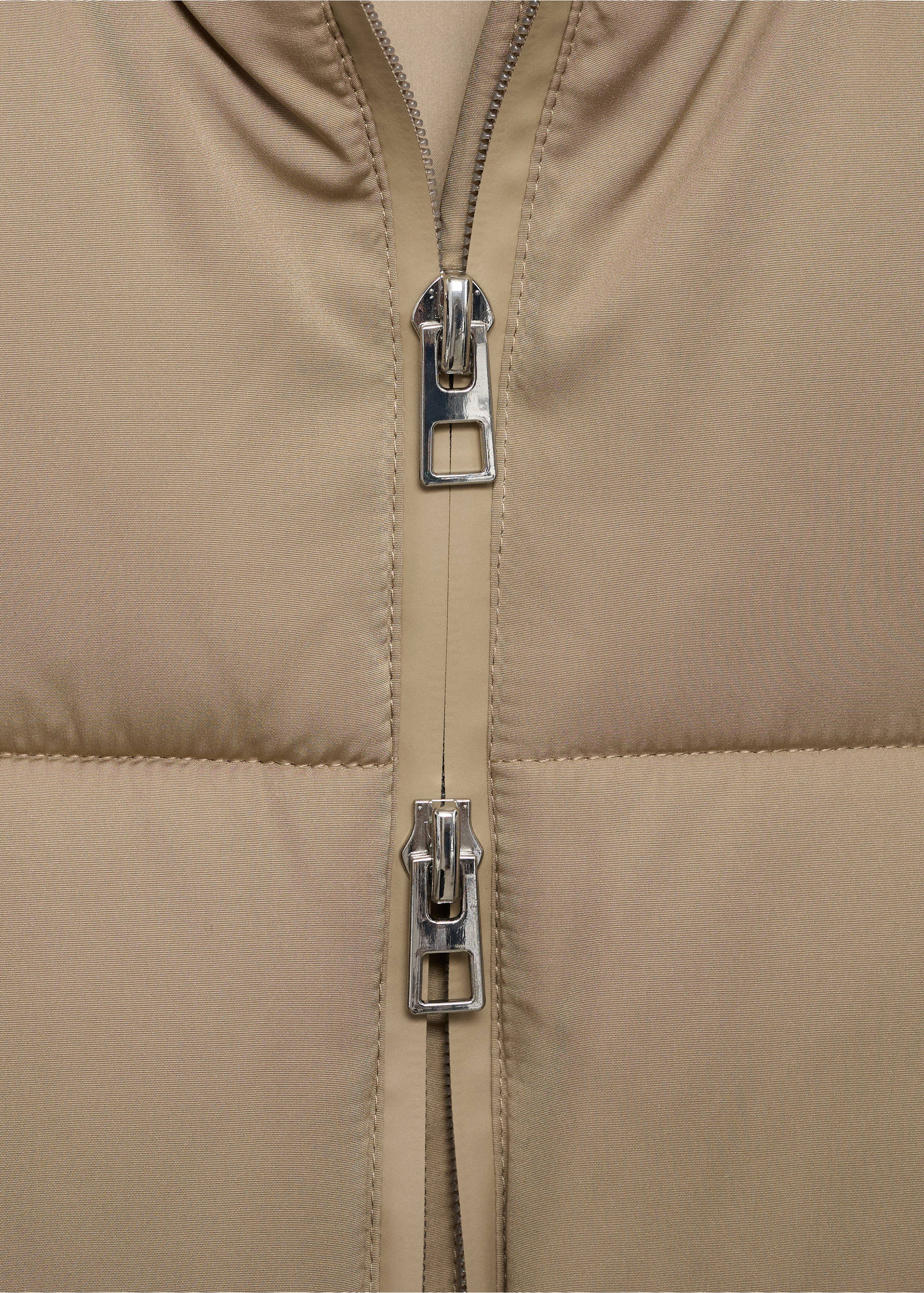 Midi quilted anorak with hood - Details of the article 8, Beige. Ref: 87050306-00.