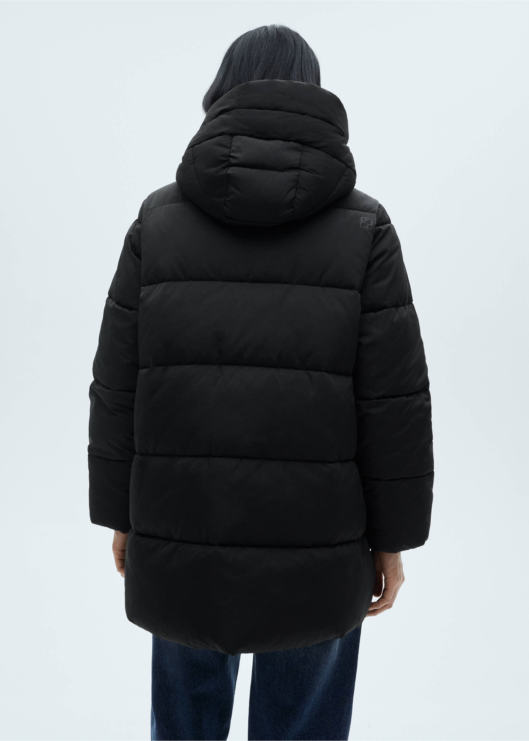 Midi quilted anorak with hood - Reverse of the article, Black. Ref: 87050306-00.