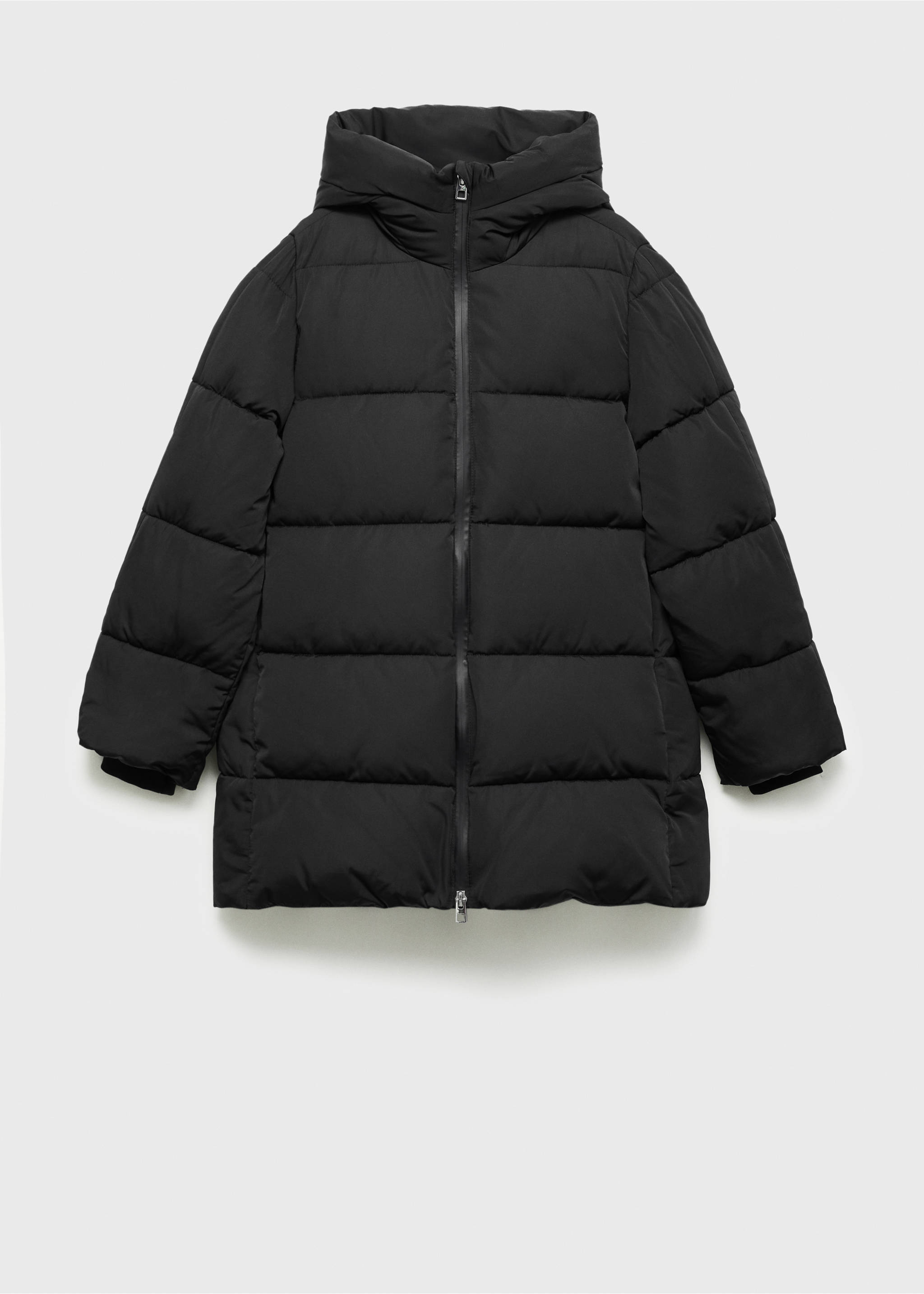 Midi quilted anorak with hood - Article without model, Black. Ref: 87050306-00.