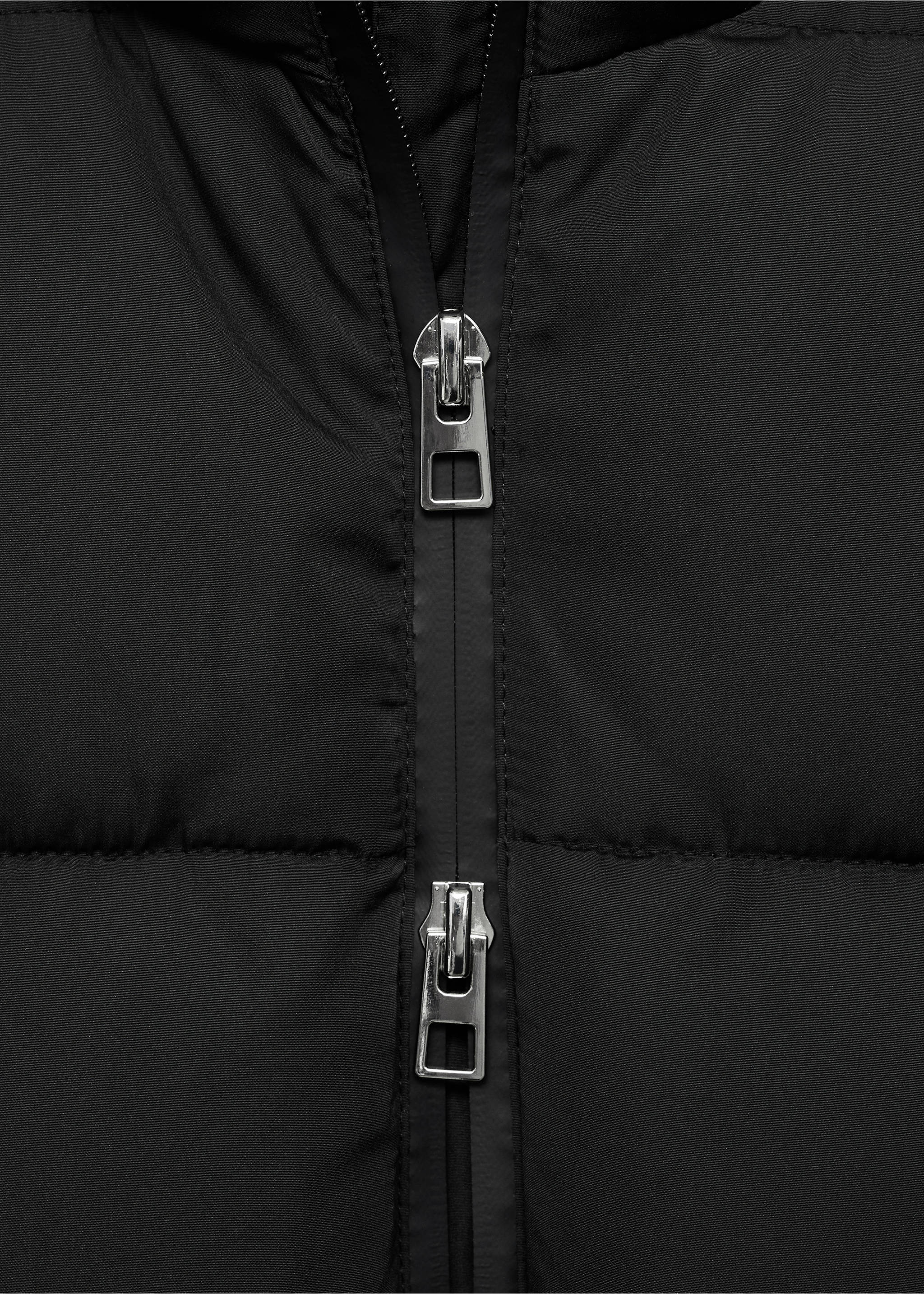 Midi quilted anorak with hood - Details of the article 8, Black. Ref: 87050306-00.