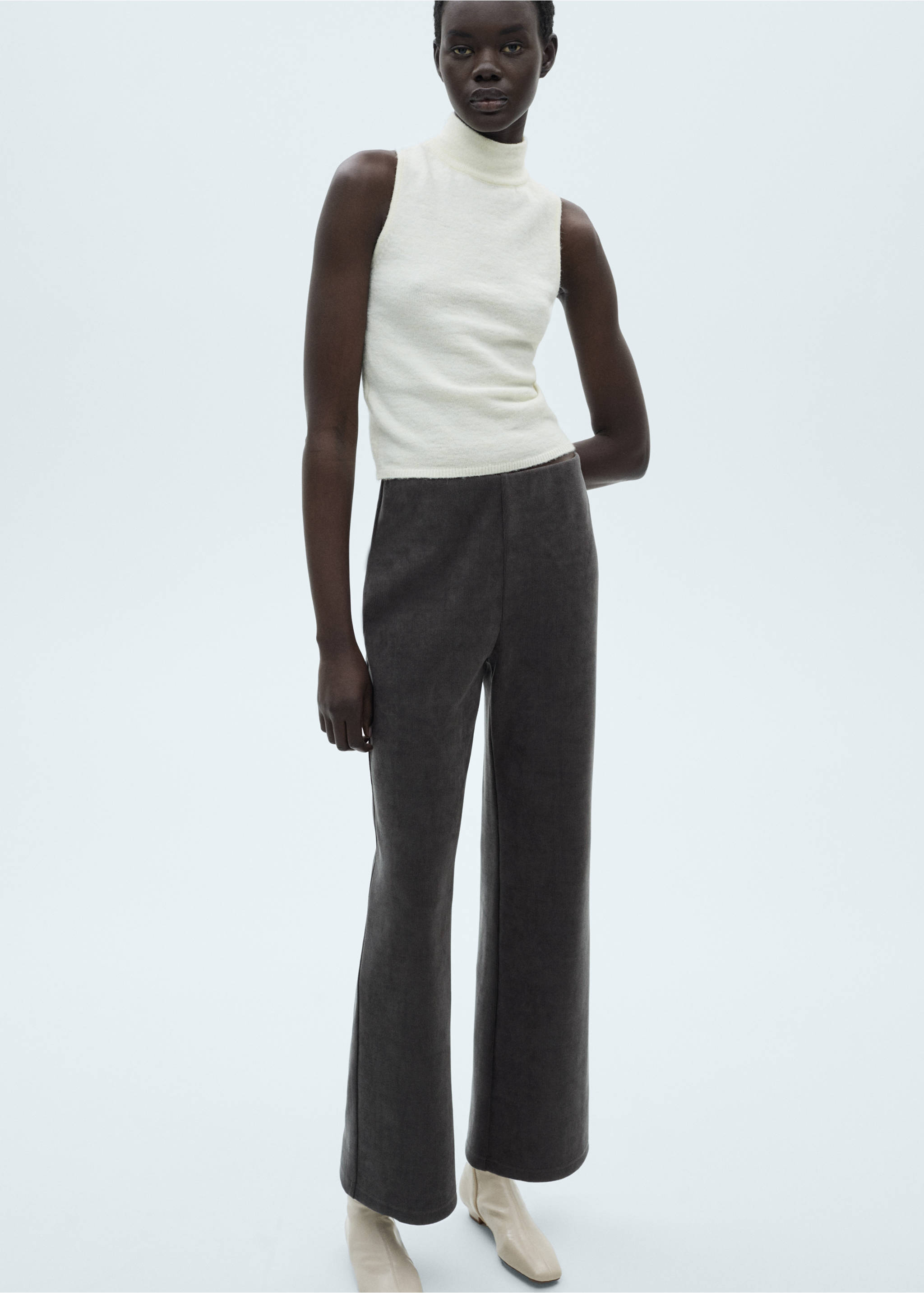 Corduroy straight trousers - Details of the article 3, Dark Heather Grey. Ref: 87050350-00.