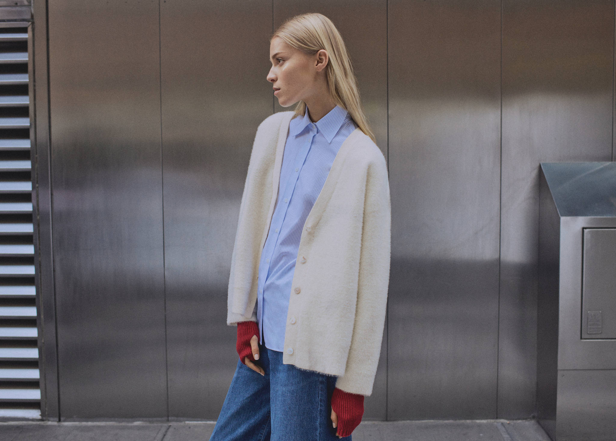 Faux-fur knitted cardigan - Panoramic plane