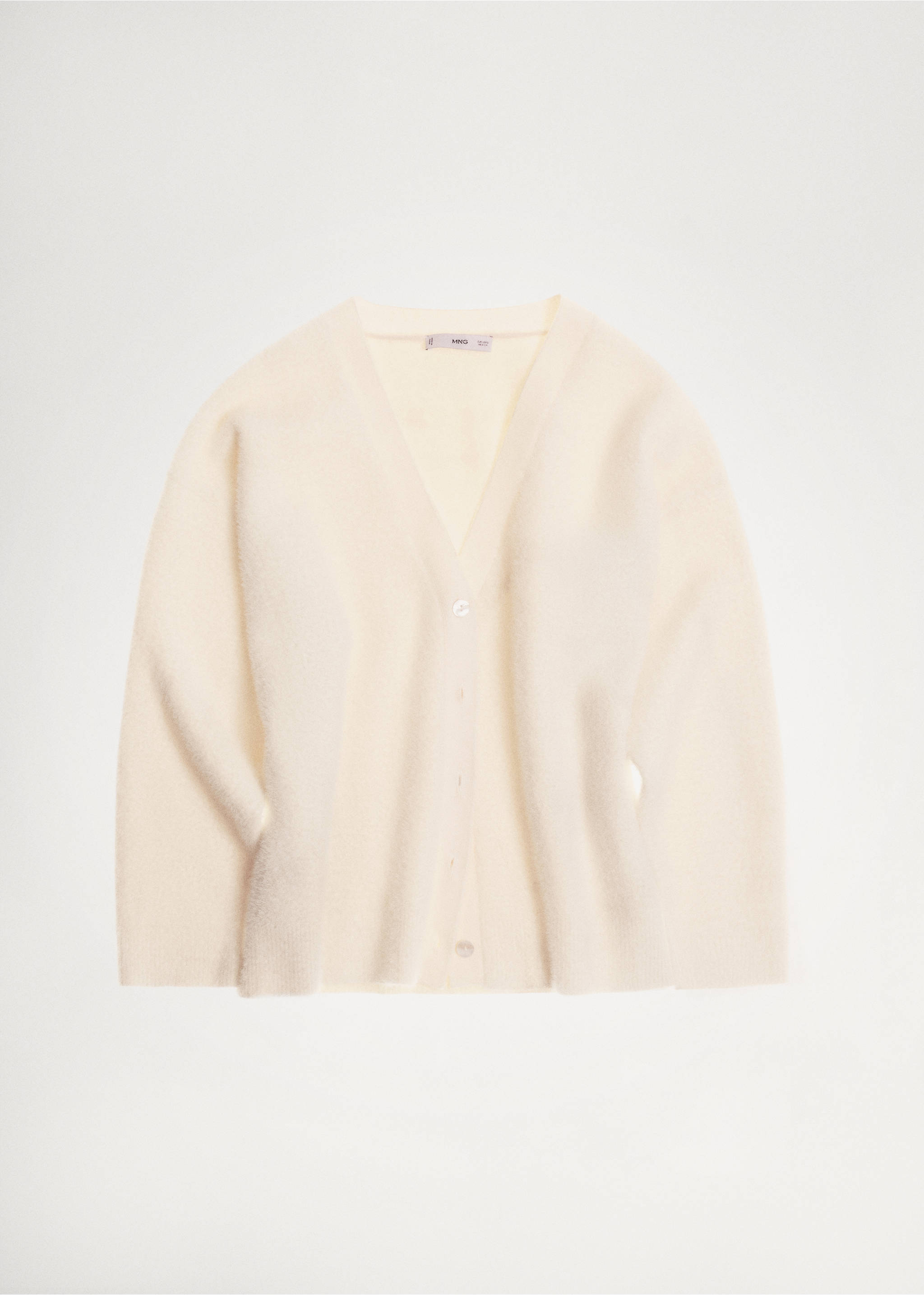 Faux-fur knitted cardigan - Details of the article 7, Ecru. Ref: 87050352-00.