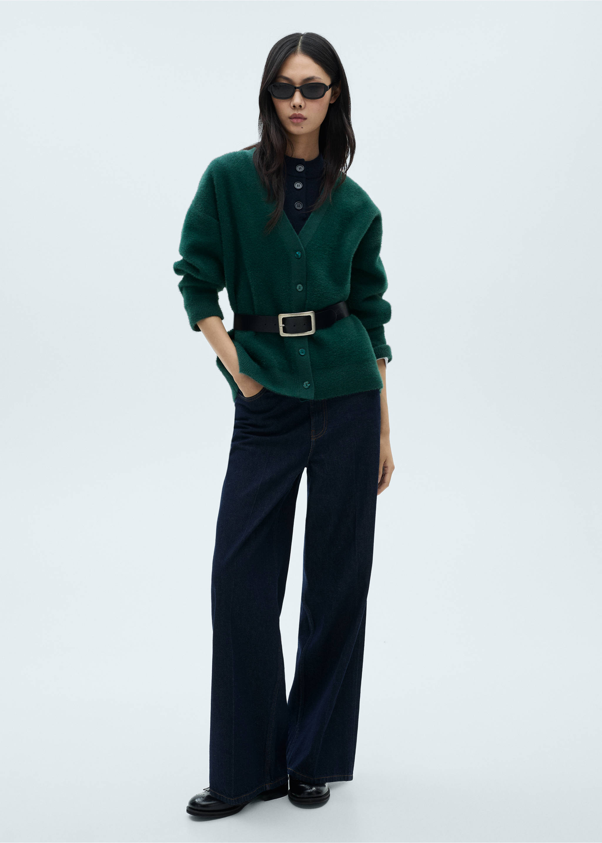 Faux-fur knitted cardigan - General plane, Petrol Blue. Ref: 87050352-00.