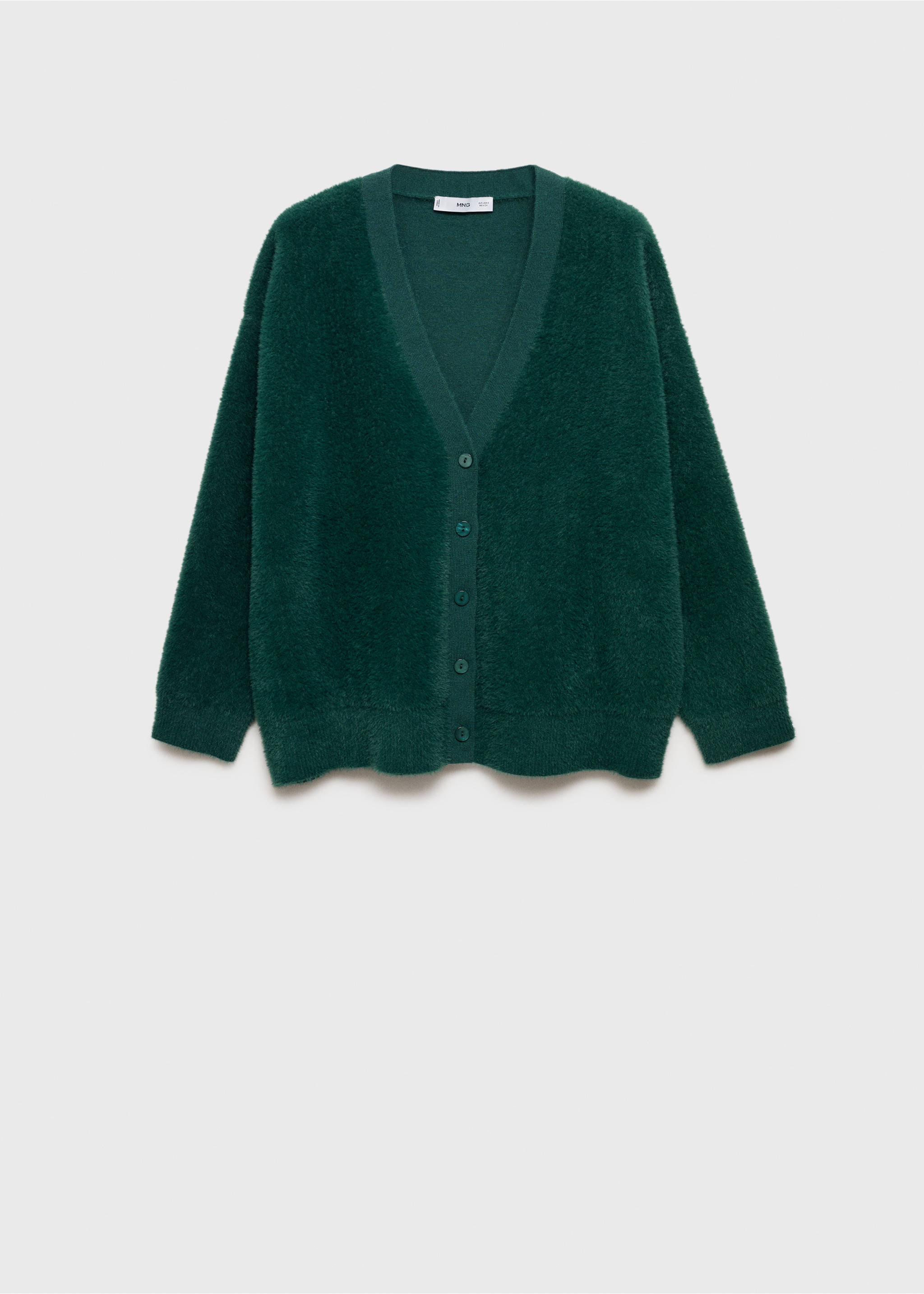 Faux-fur knitted cardigan - Article without model, Petrol Blue. Ref: 87050352-00.