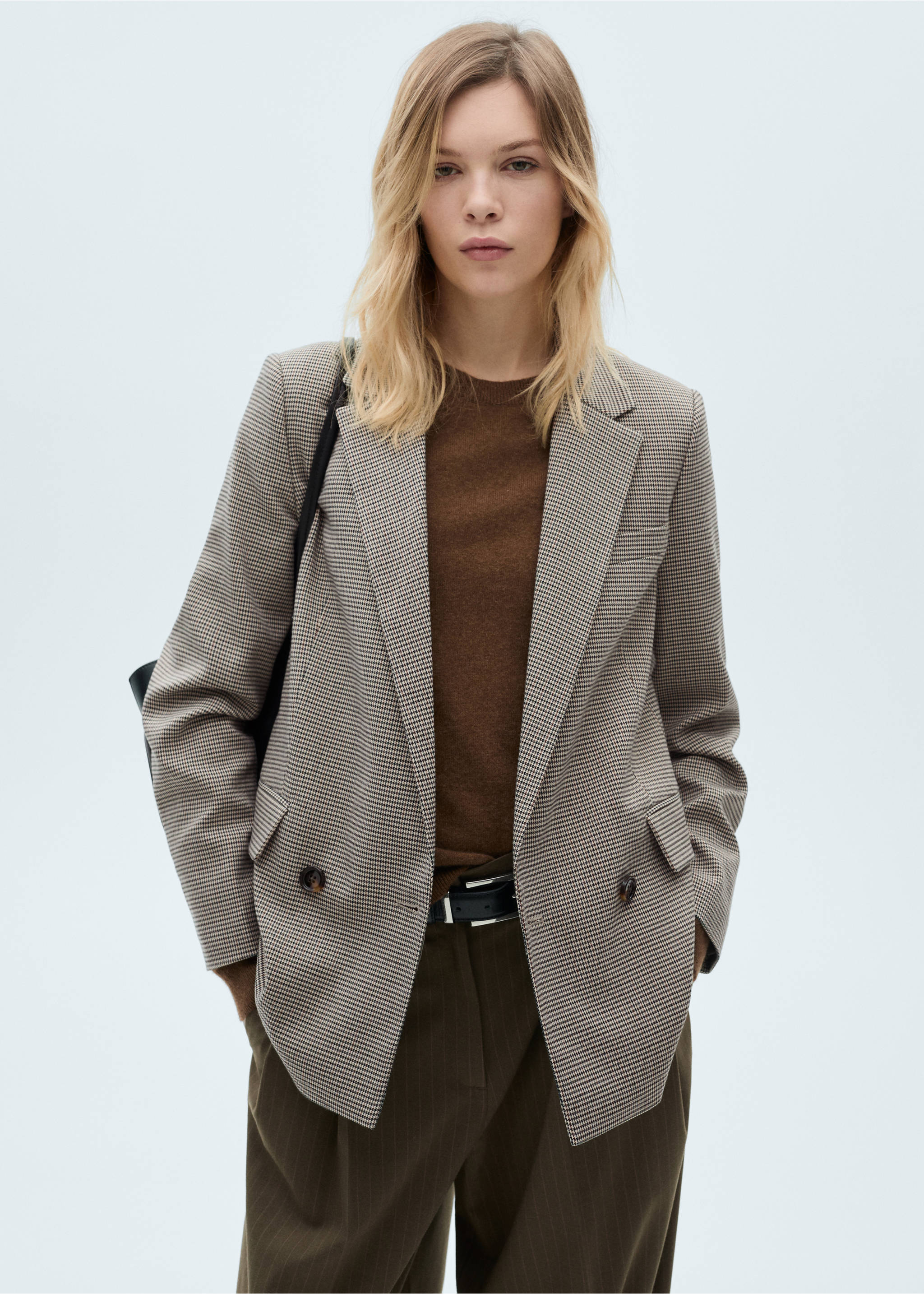 Double-breasted jacket - Medium plane, Brown. Ref: 87050355-00.