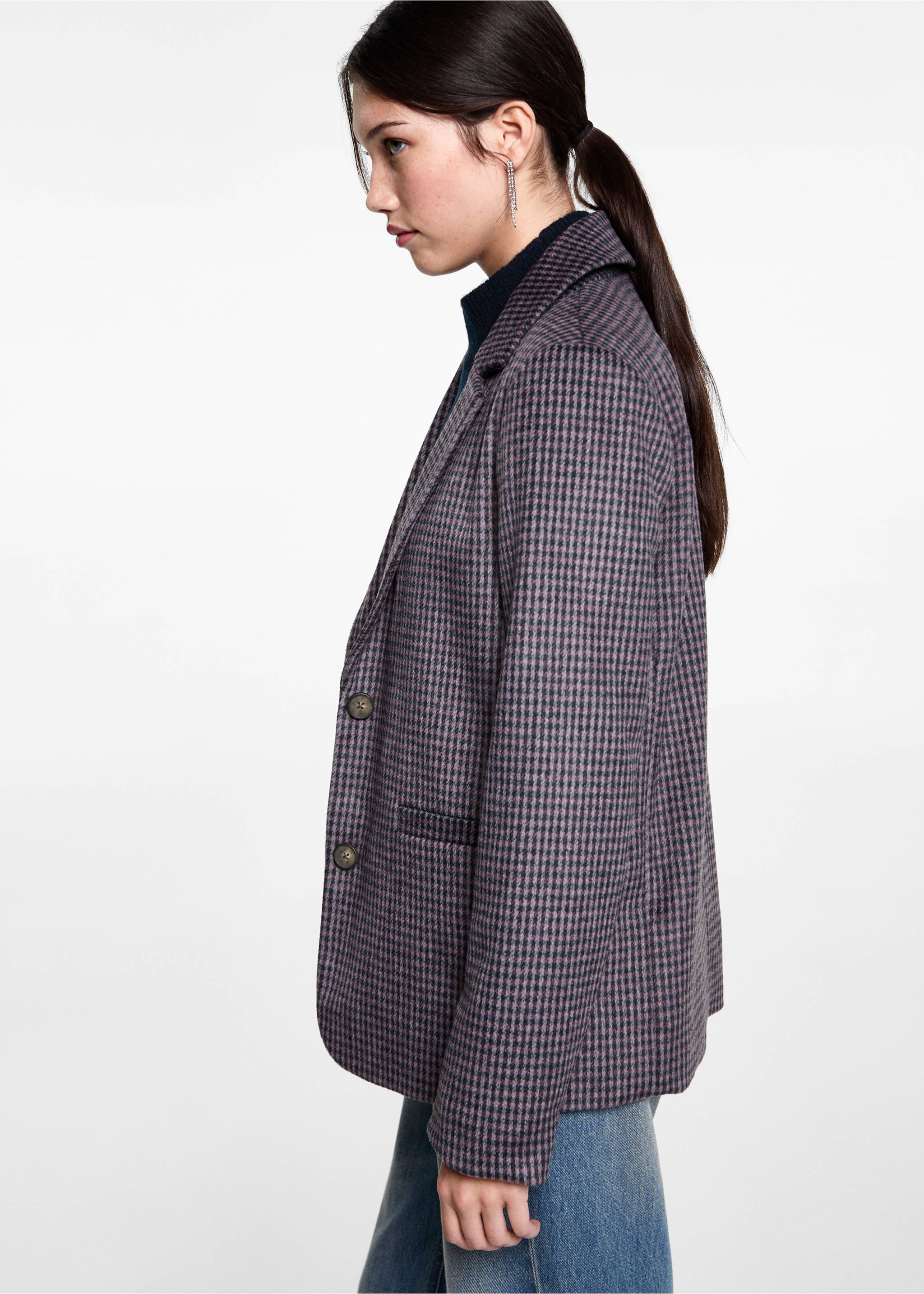 Marynarka w pepitkę z kontrastowymi klapami - Szczegóły artykułu 2, Liliowy. Ref: 87050366-00.