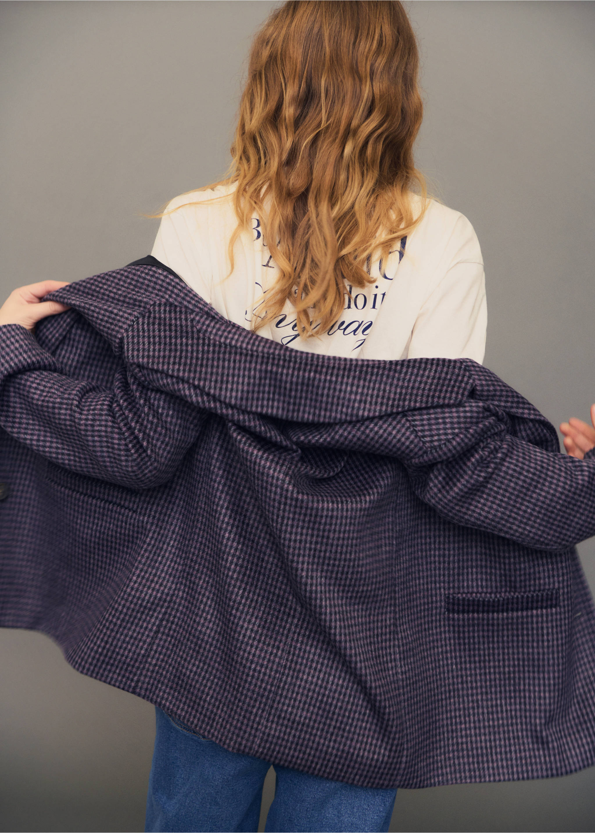 Marynarka w pepitkę z kontrastowymi klapami - Szczegóły artykułu 7, Liliowy. Ref: 87050366-00.