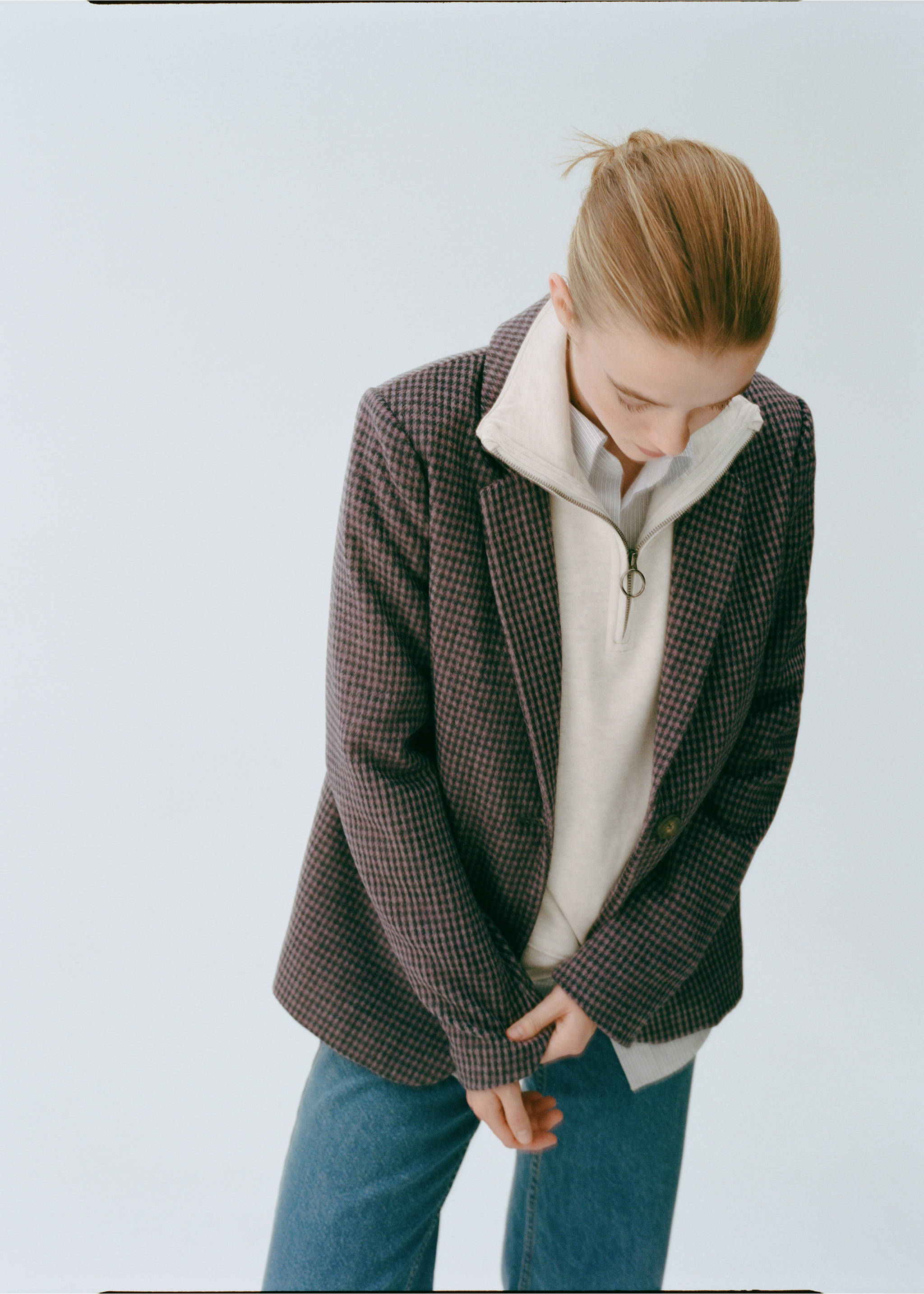 Marynarka w pepitkę z kontrastowymi klapami - Szczegóły artykułu 5, Liliowy. Ref: 87050366-00.