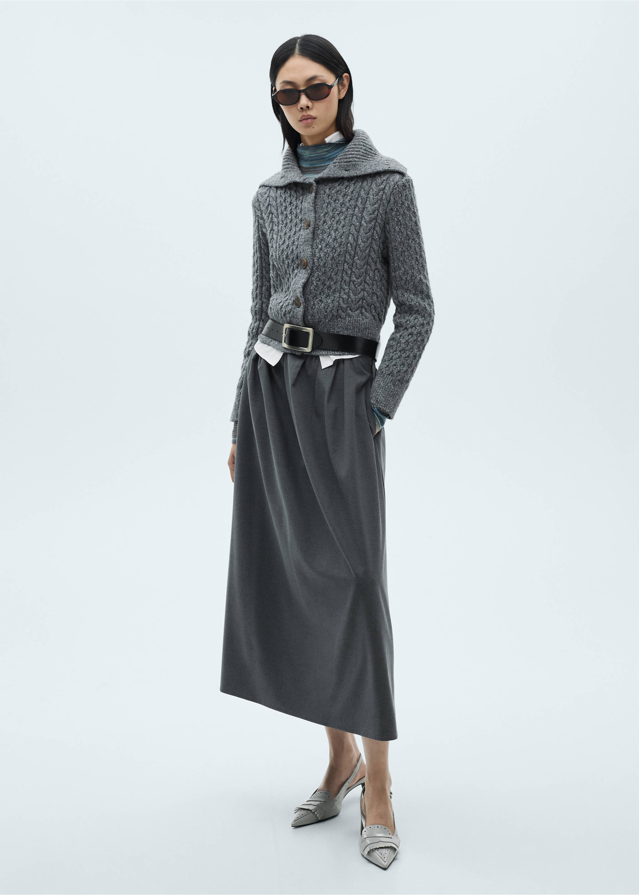 Cabled heather cardigan - General plane, Grey. Ref: 87050367-00.