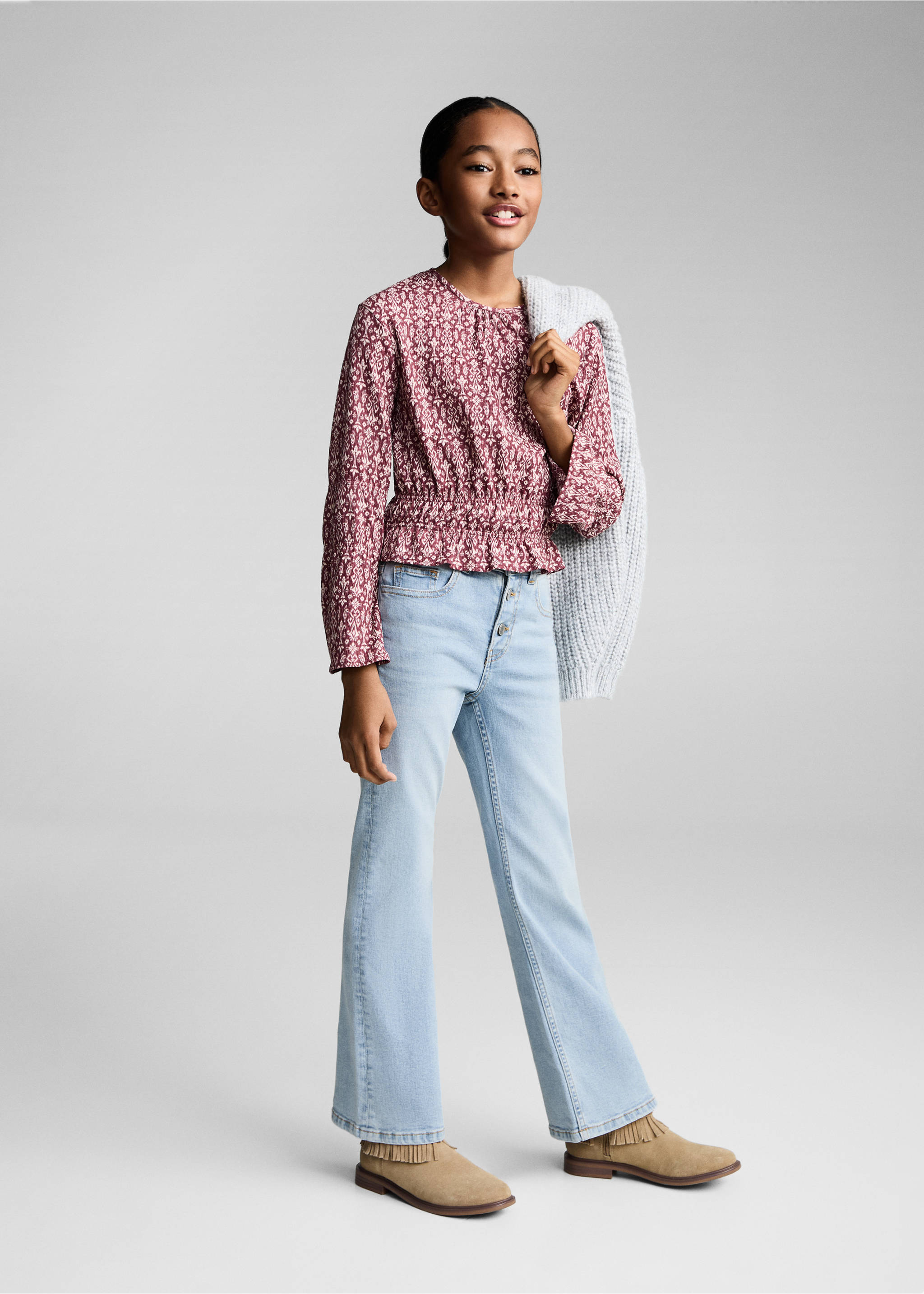 Džíny flared s knoflíky - Celkový náhled, Světle modrá. Ref: 87050423-00.