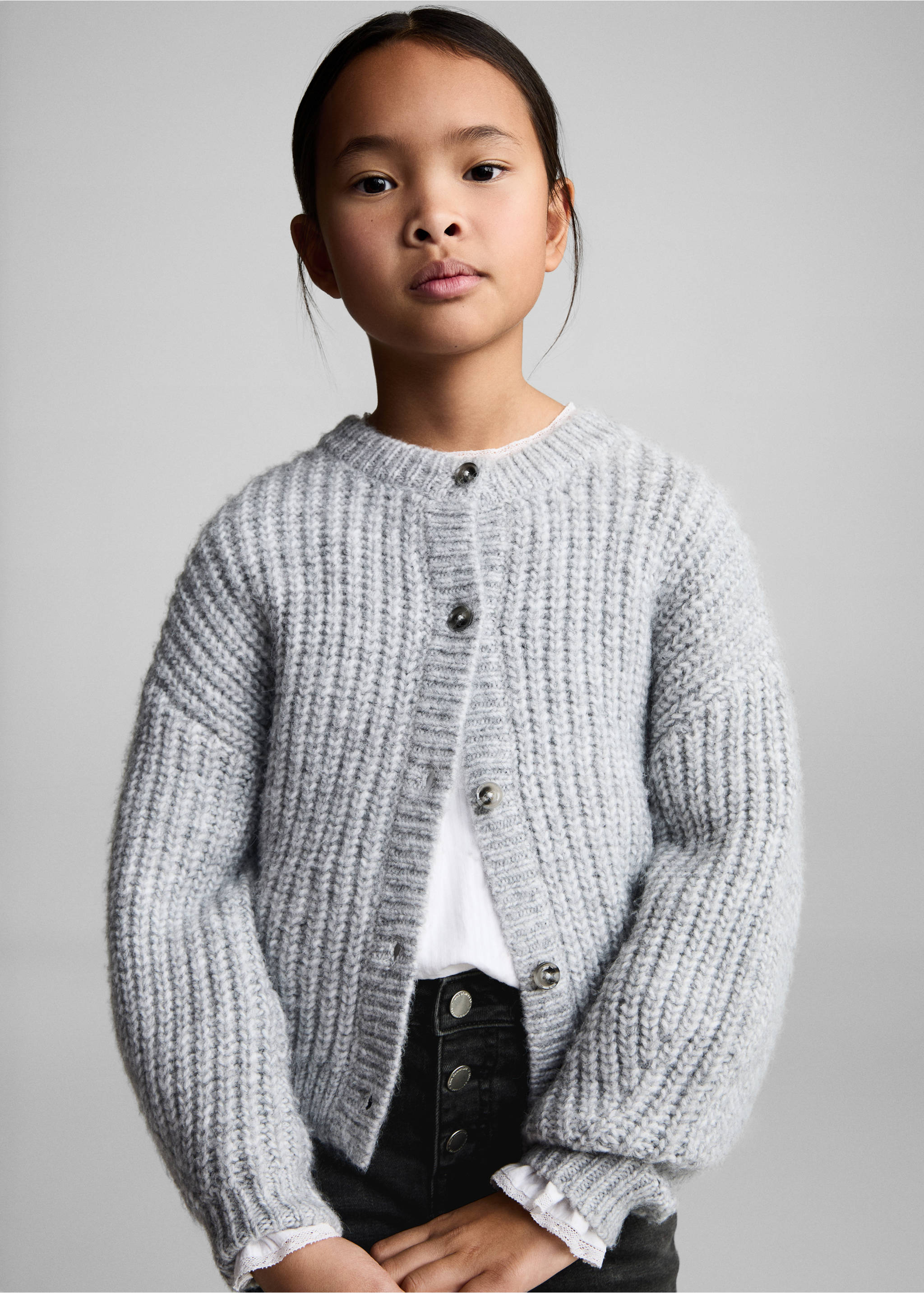 Džíny flared s knoflíky - Náhled ve středové rovině, Black denim. Ref: 87050423-00.