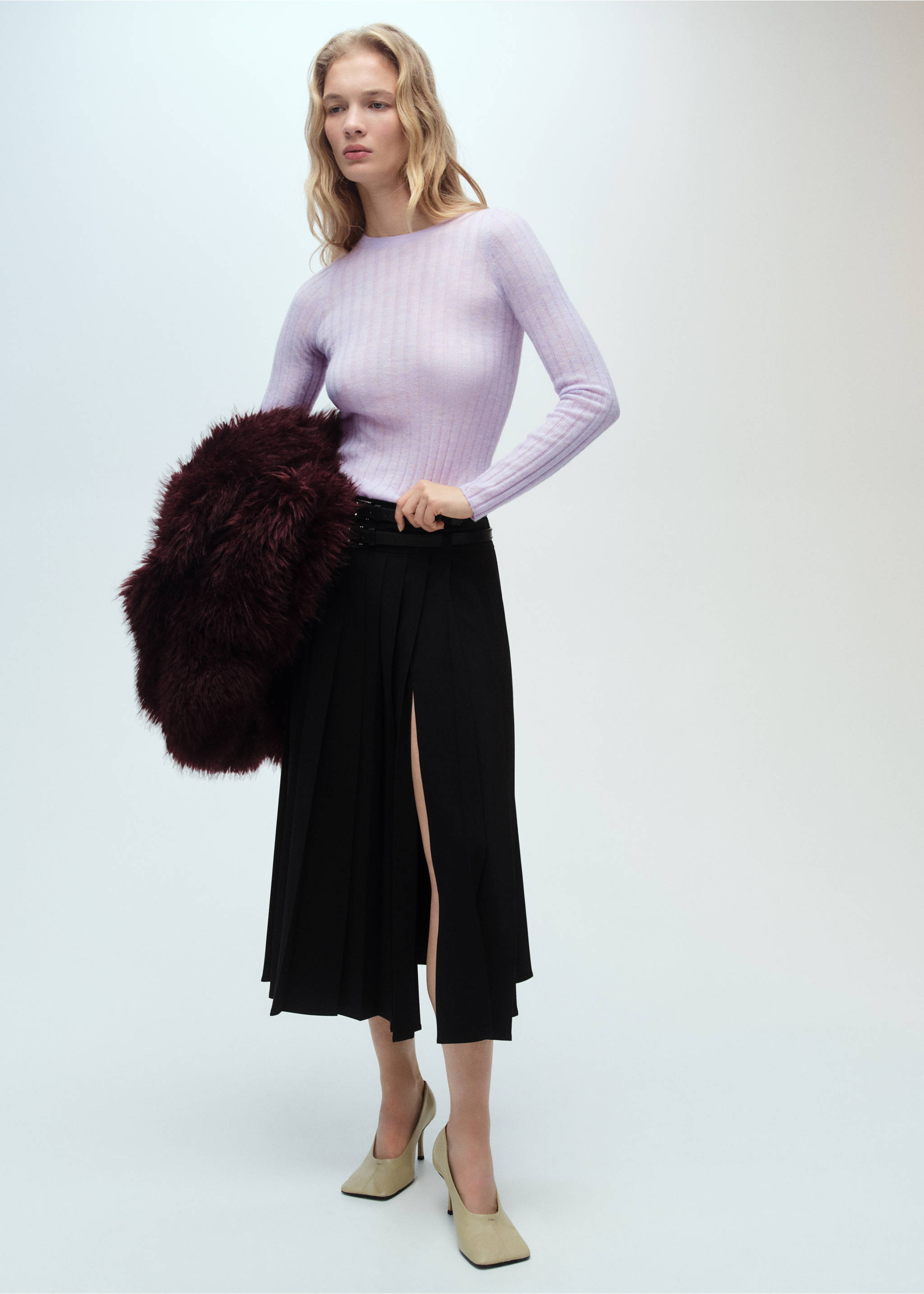 Jersey canalé cuello redondo - Plano general, Morado claro/pastel. Ref: 87050426-00.